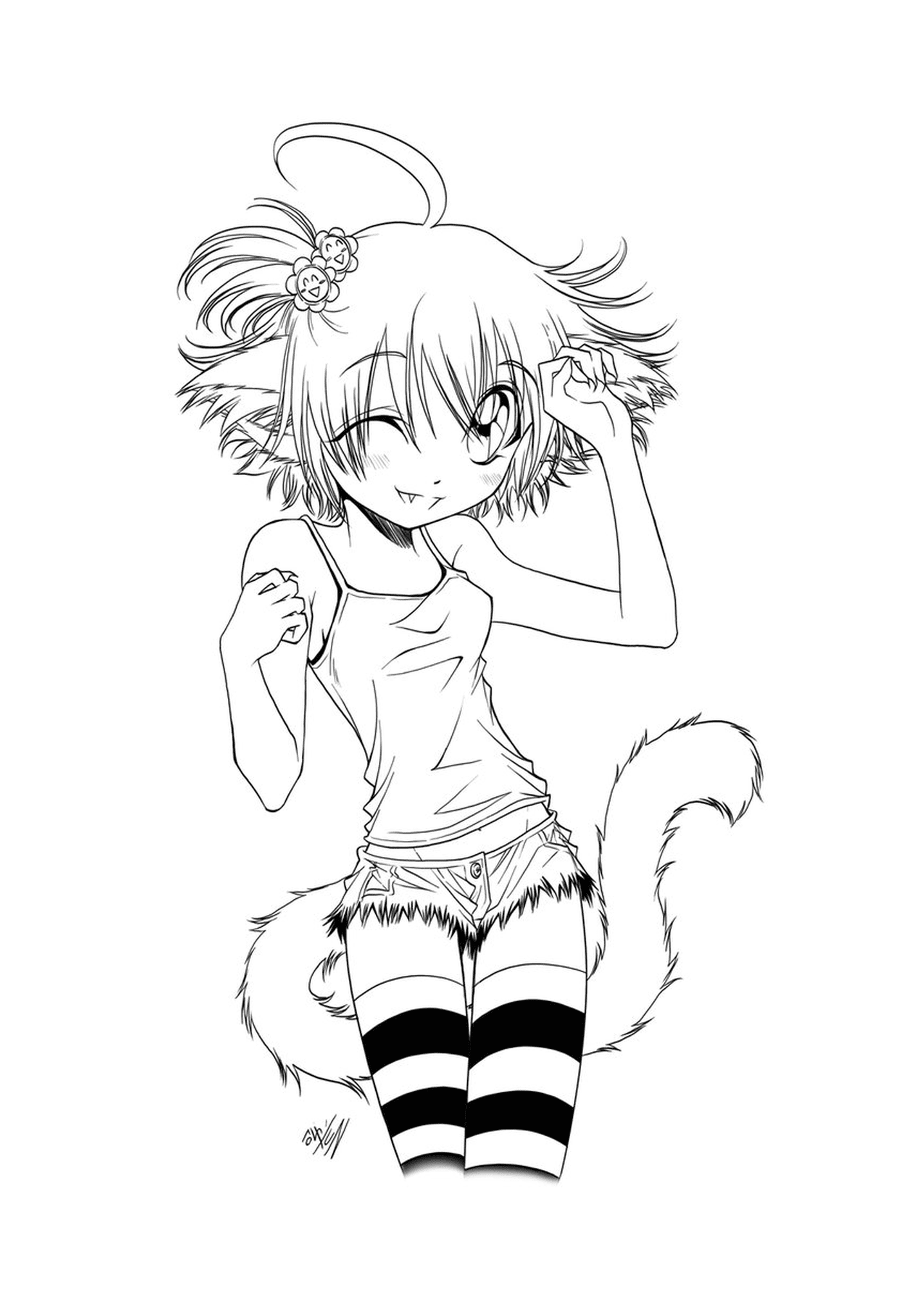  Una chica vestida de gato posa para una foto 