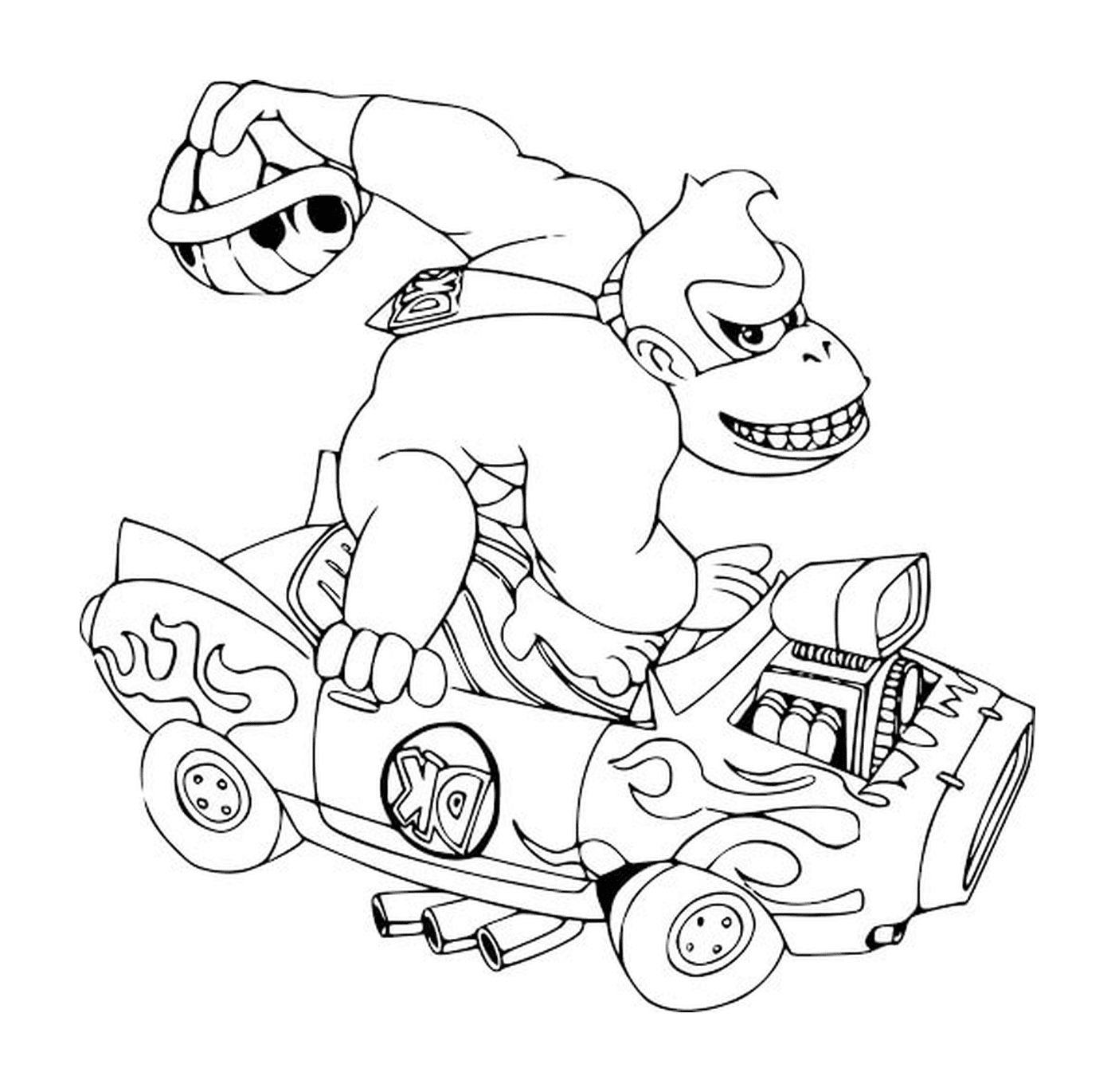  Un mono montando un coche 