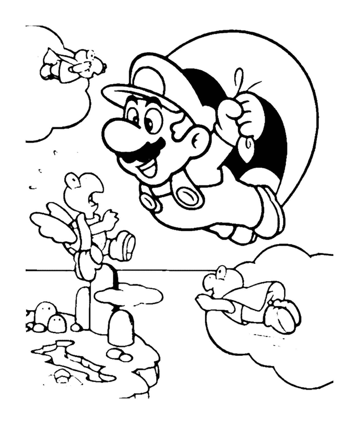  Mario vuela con un paracaídas 