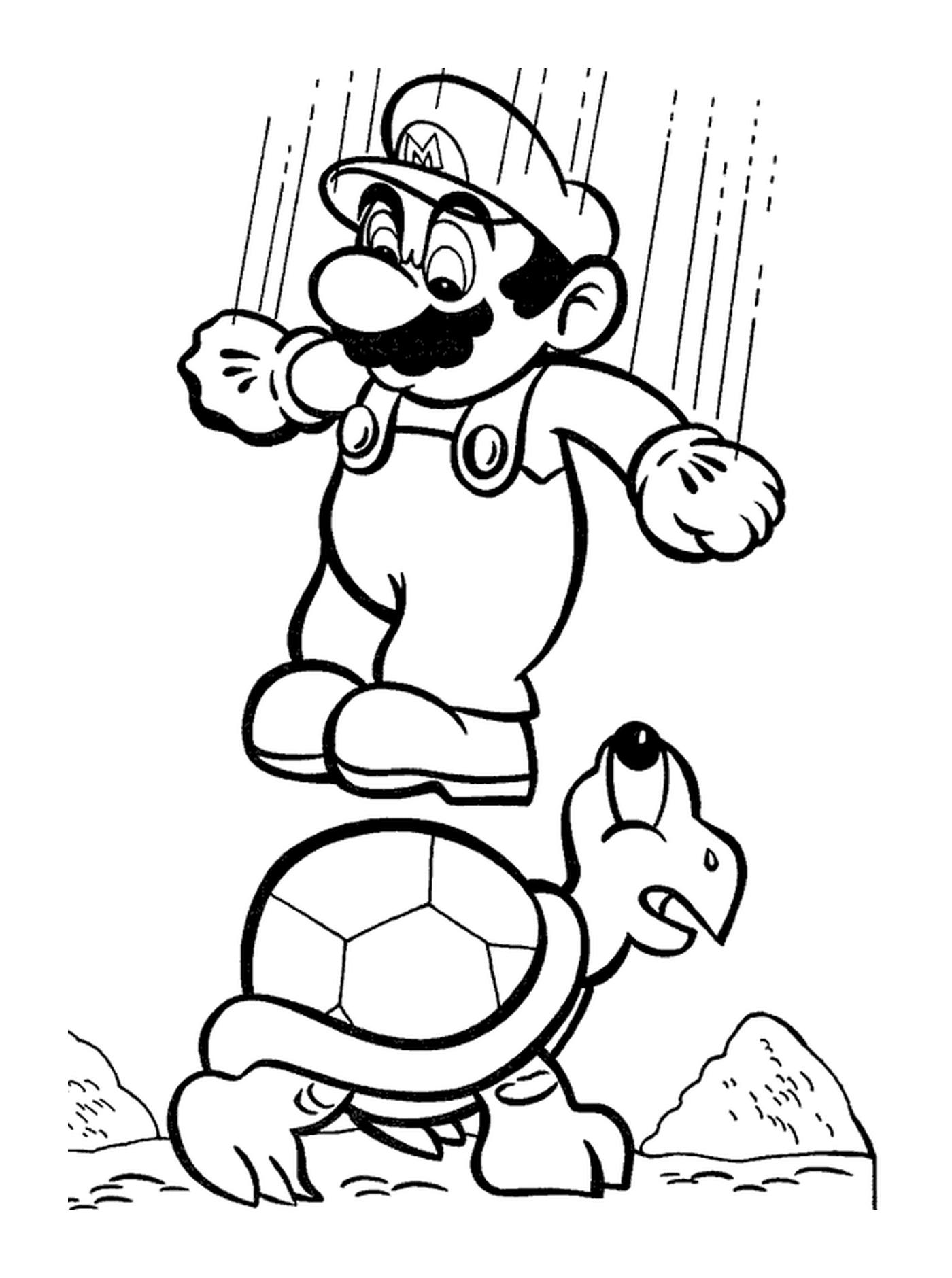  Mario salta su una tartaruga giocando a calcio 