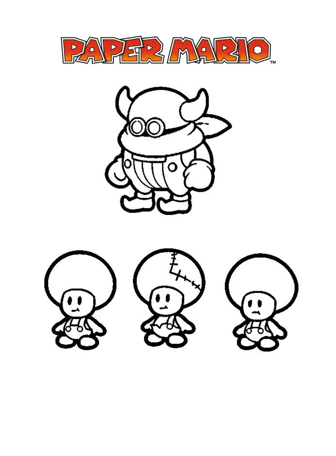 Mario Paper Millennial 10, ein Cartoon-Charakter mit drei verschiedenen Entwicklungsstufen 