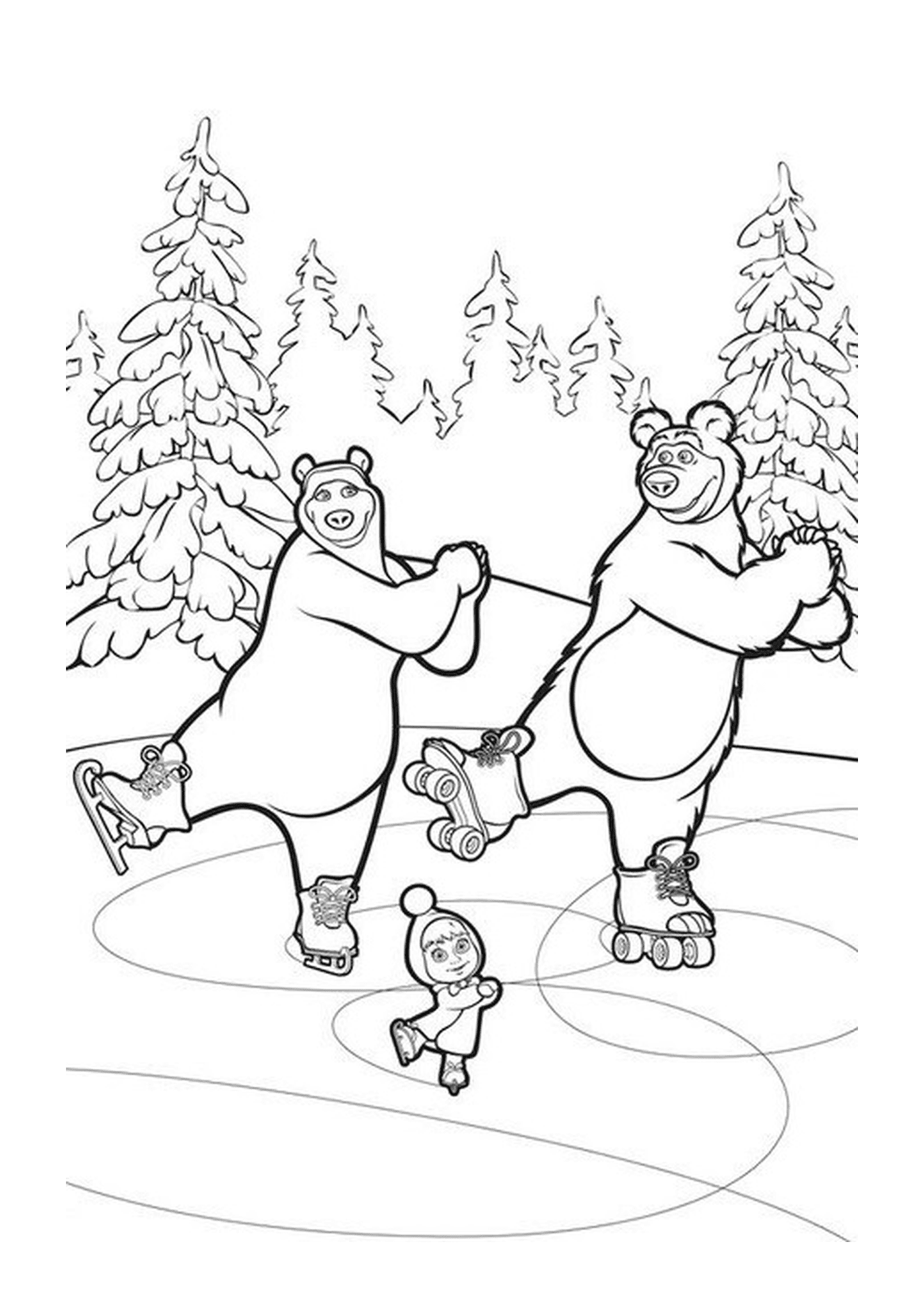  Маша и Мишка катаются на льду 