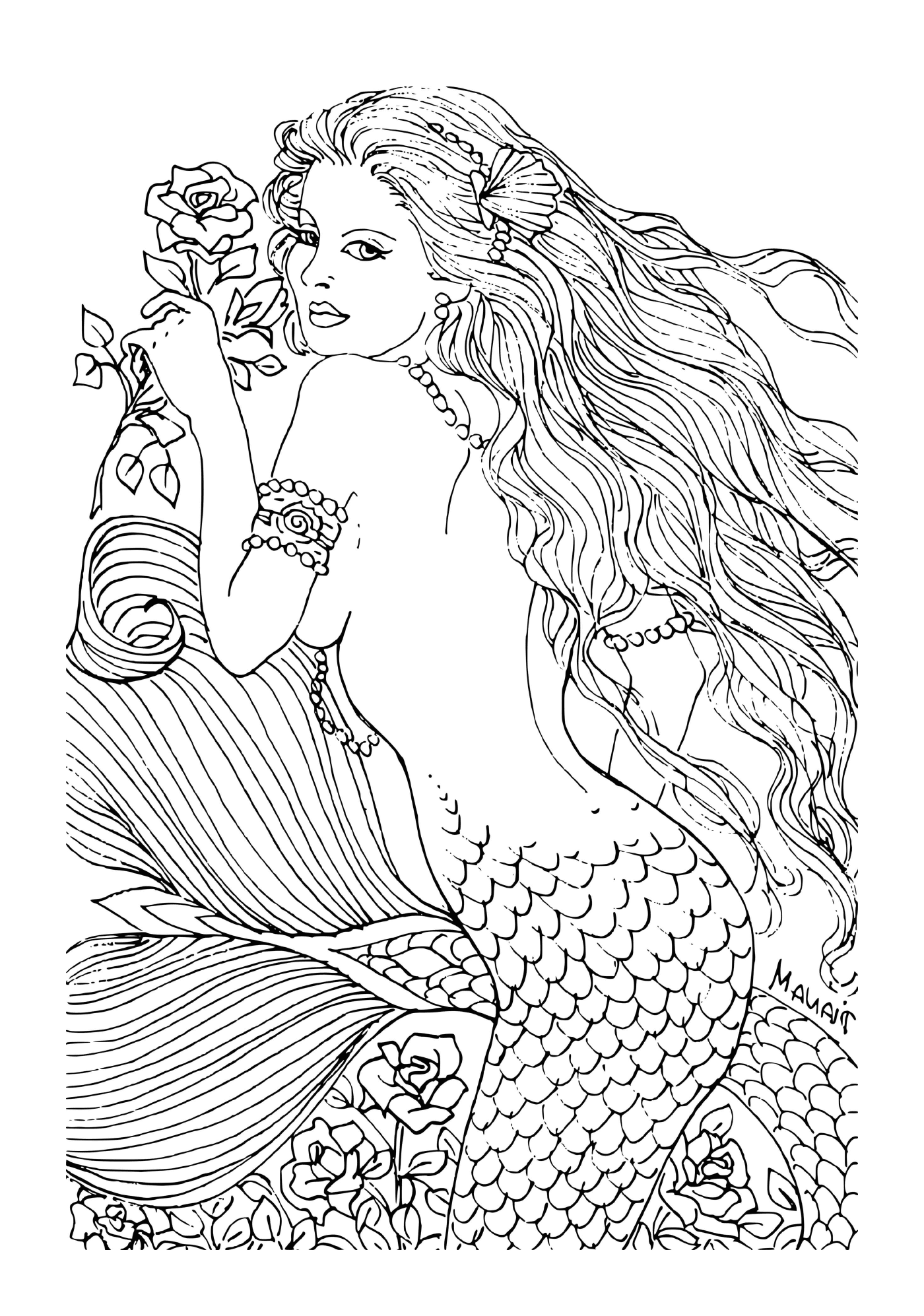  Sirena realistica con capelli lunghi 
