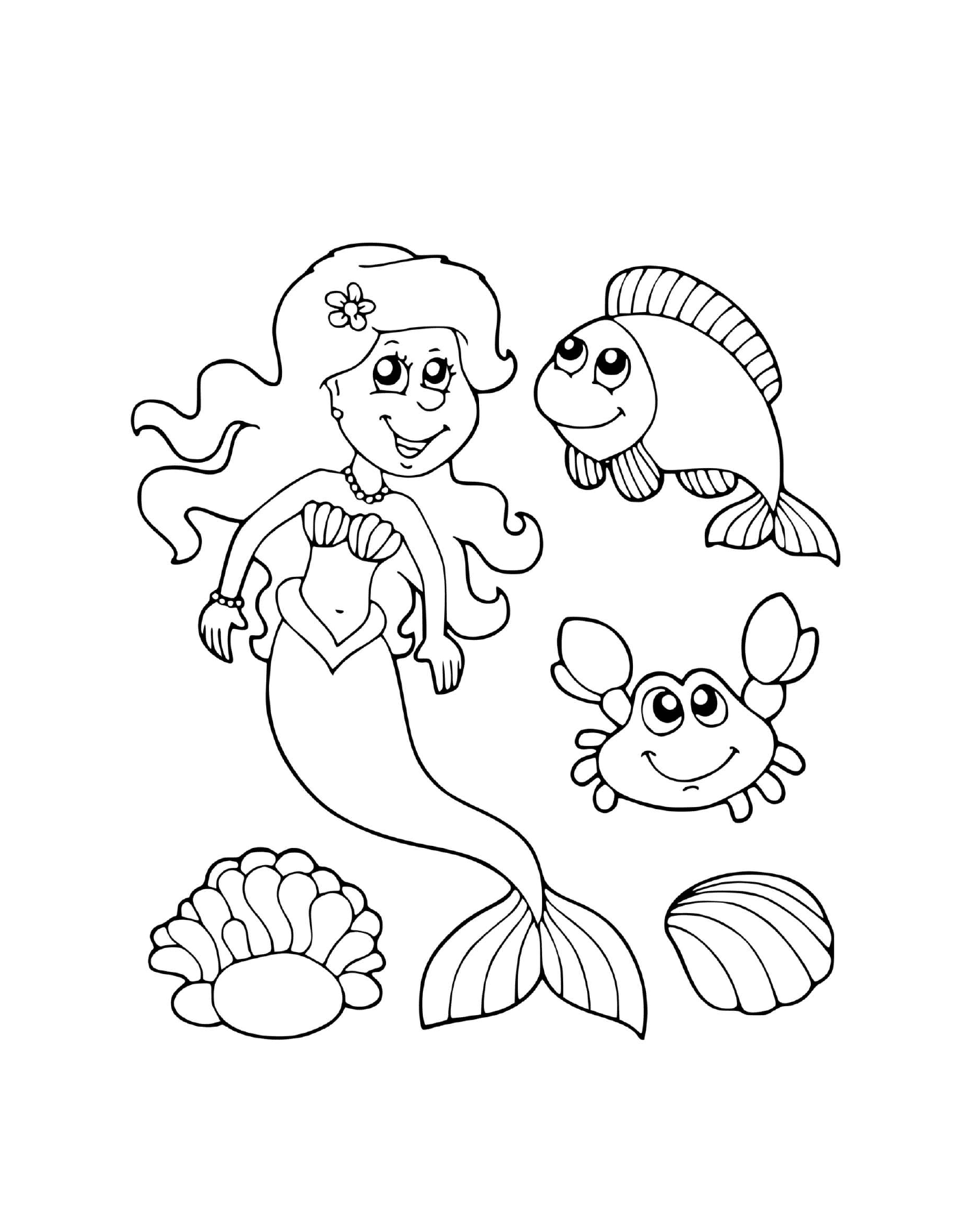  Sirene with marine friends: fish and crab 