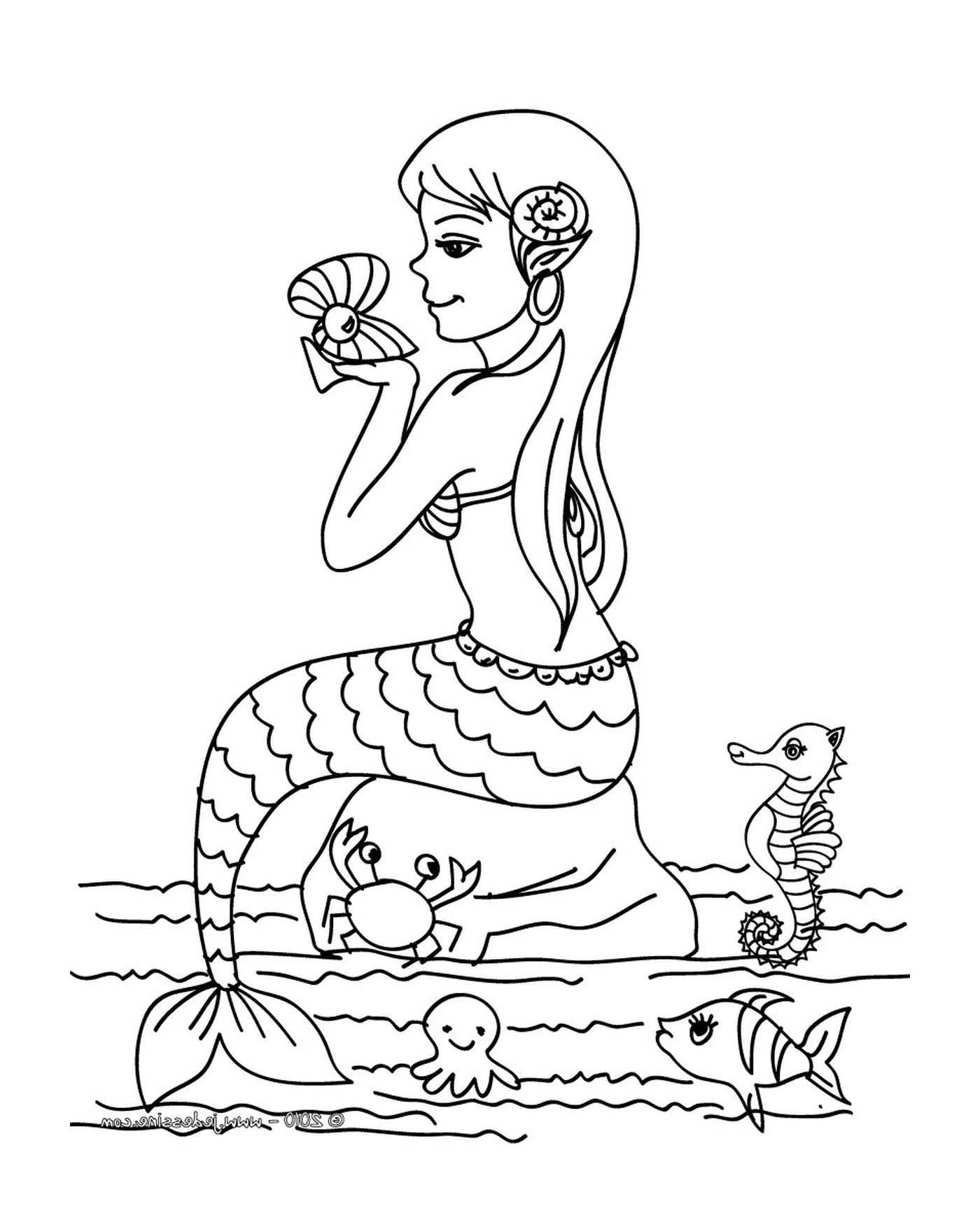  Sirene on a rock with marine animals 