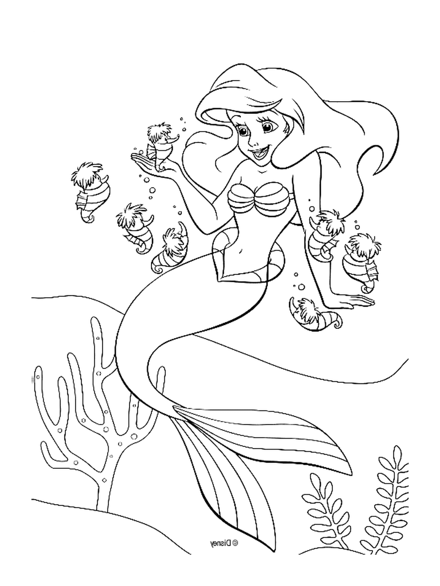  Sirena rodeada de criaturas marinas 