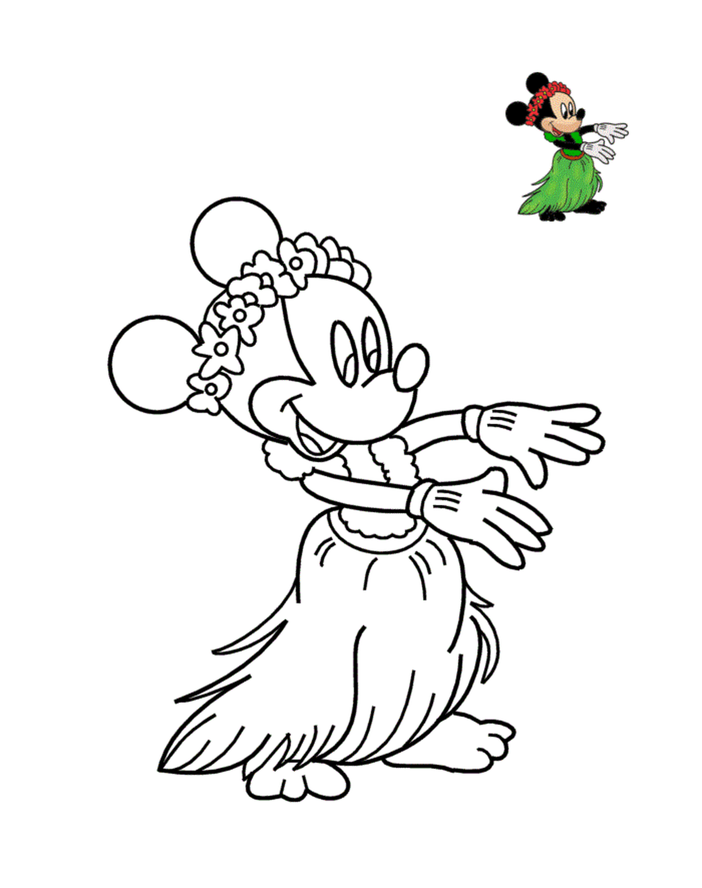  Disney Mickey dances the Hawaiian hula: Minnie in hula outfit 