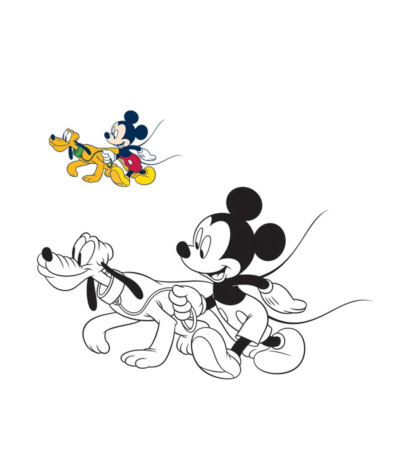  Микки Маус гуляет со своей собакой Плутон 
