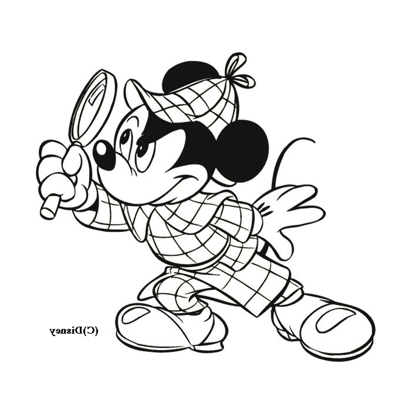  Mickey verkleidet als Sherlock Holmes mit seiner Lupe 