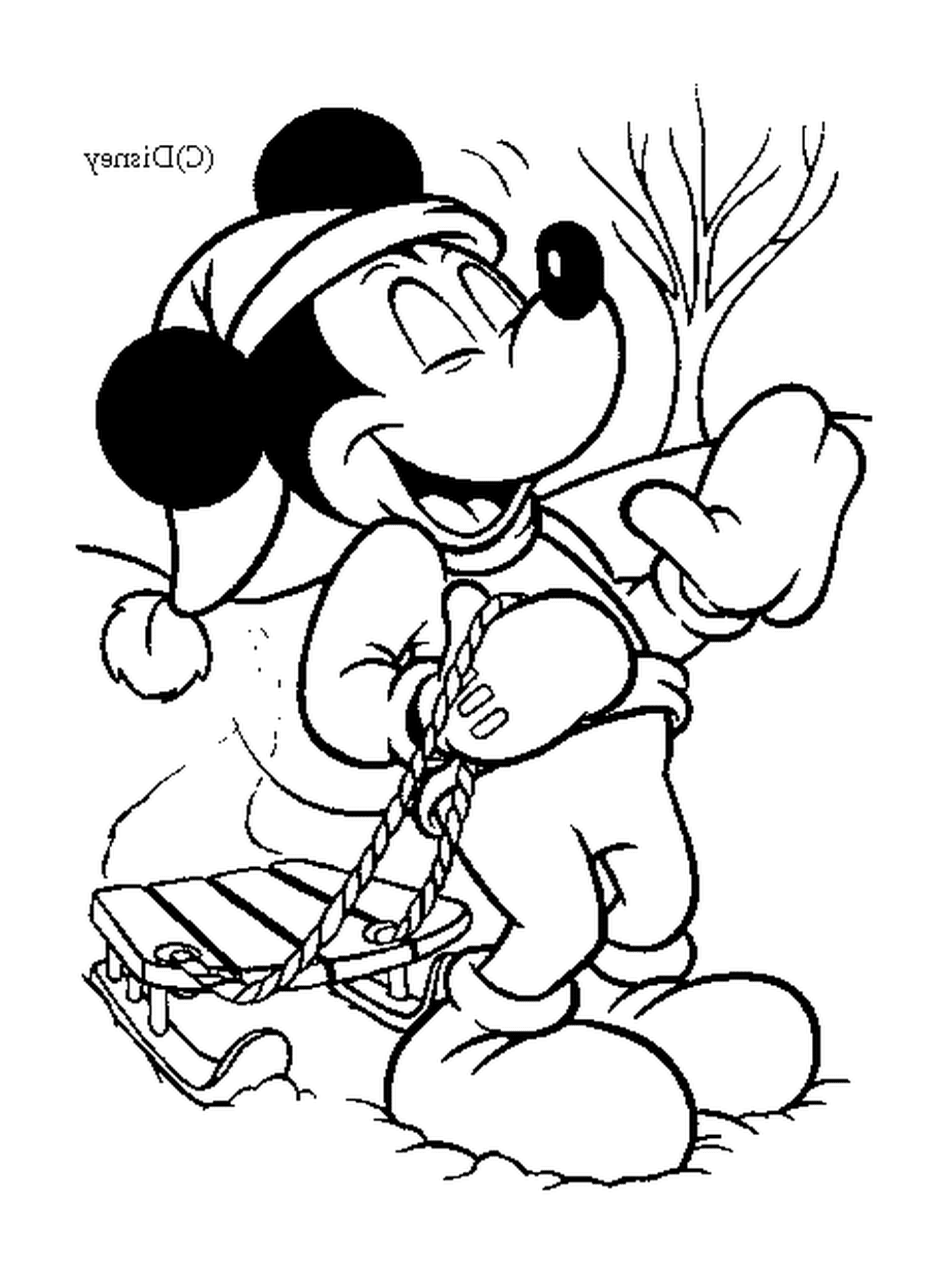  Mickey tira de un trineo 