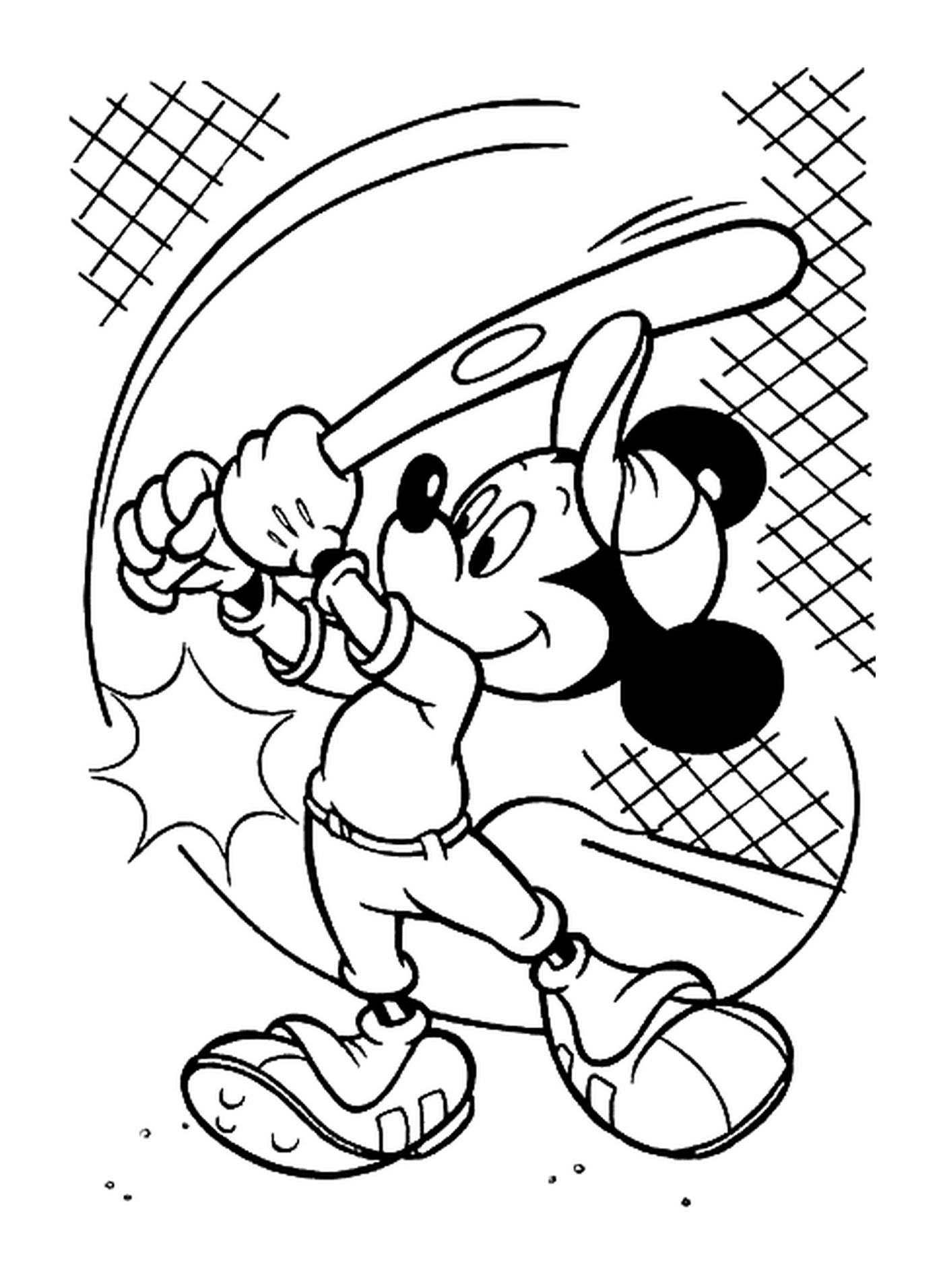  Drawing of Mickey playing baseball: holding a baseball bat 