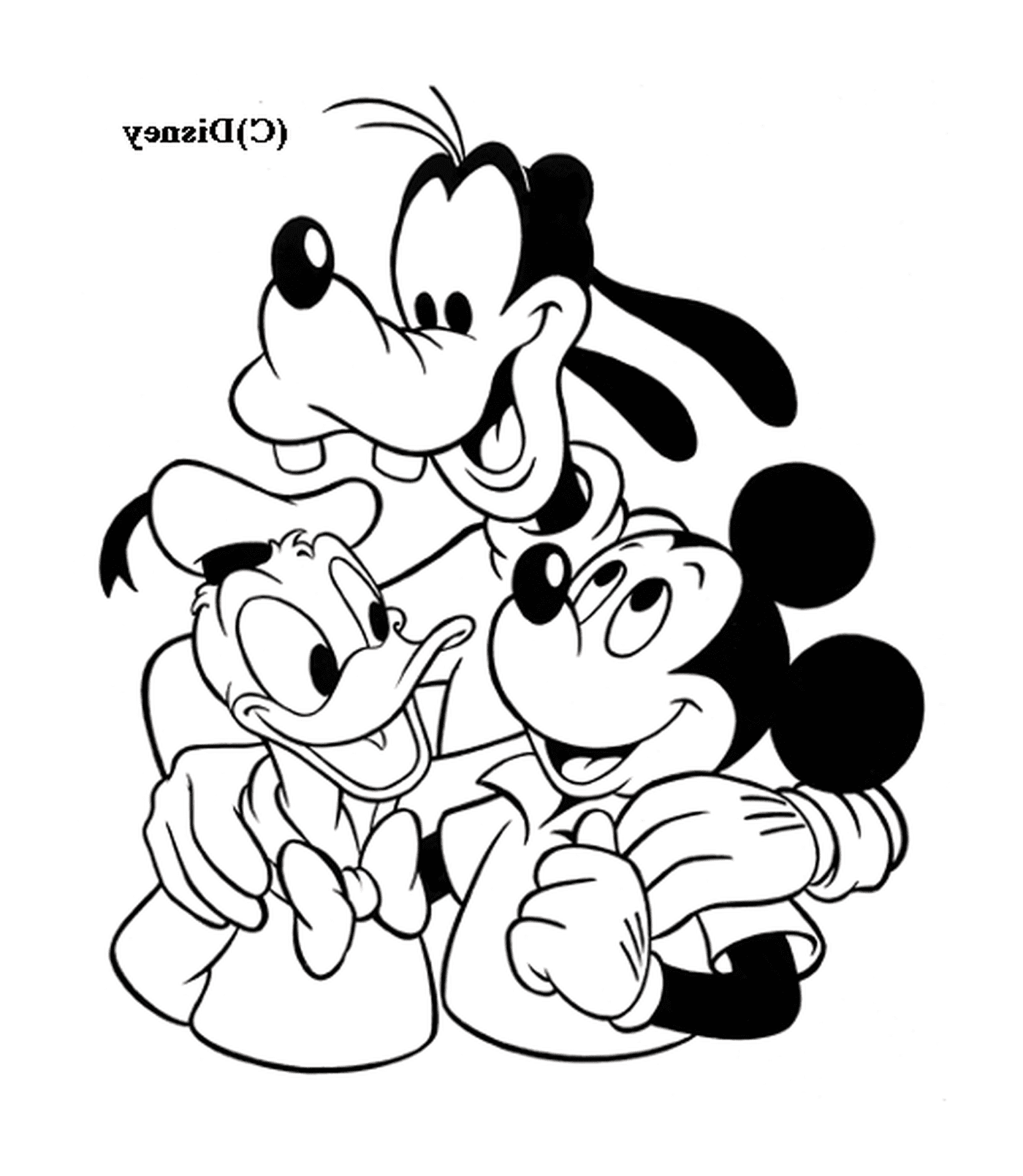  Mickey con sus amigos Dingo y Donald: grupo Dingo, Mickey Mouse y Minnie Mouse 