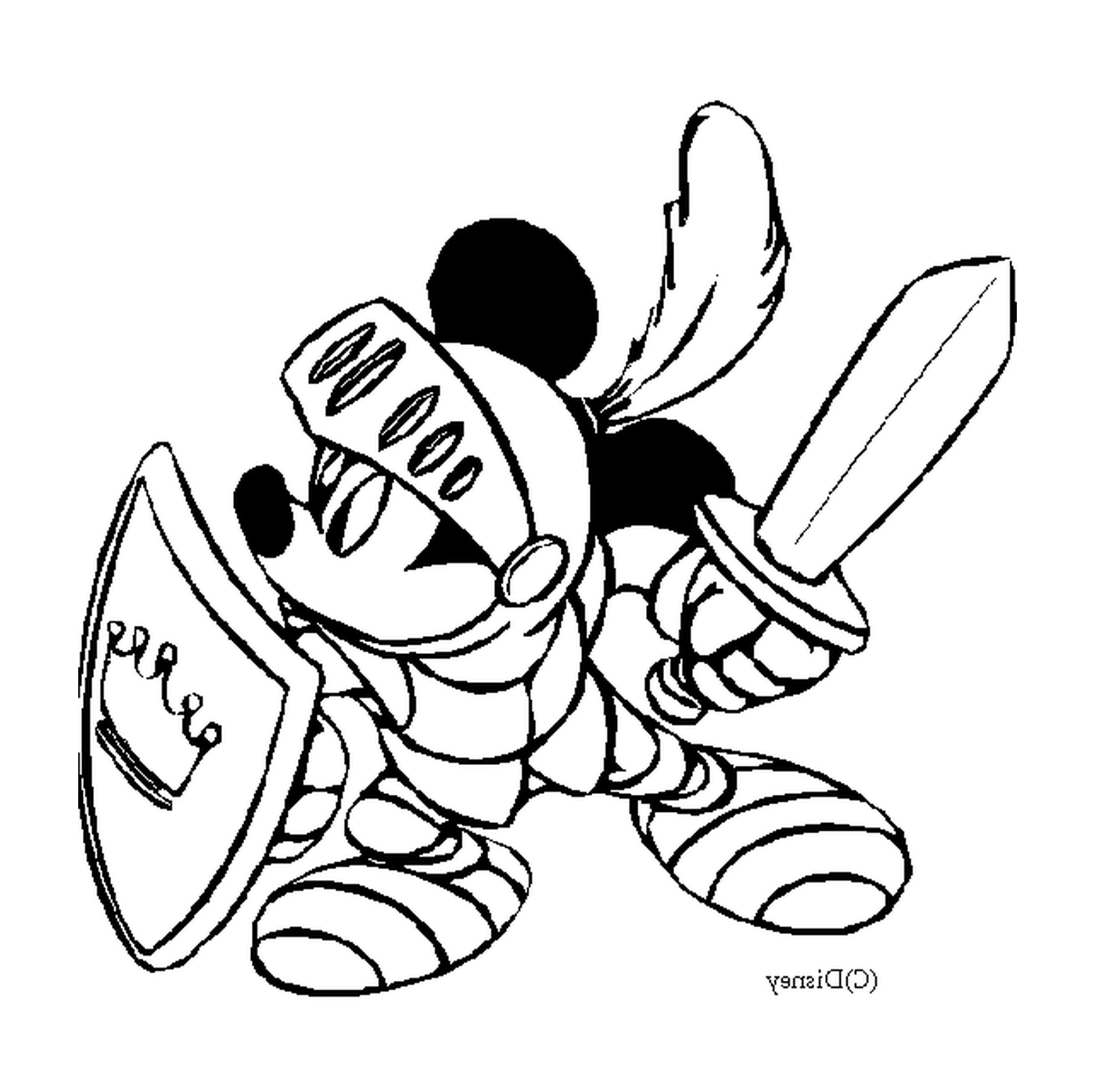  Mickey Ritter: Mickey Maus in Rüstung hält ein Schwert 