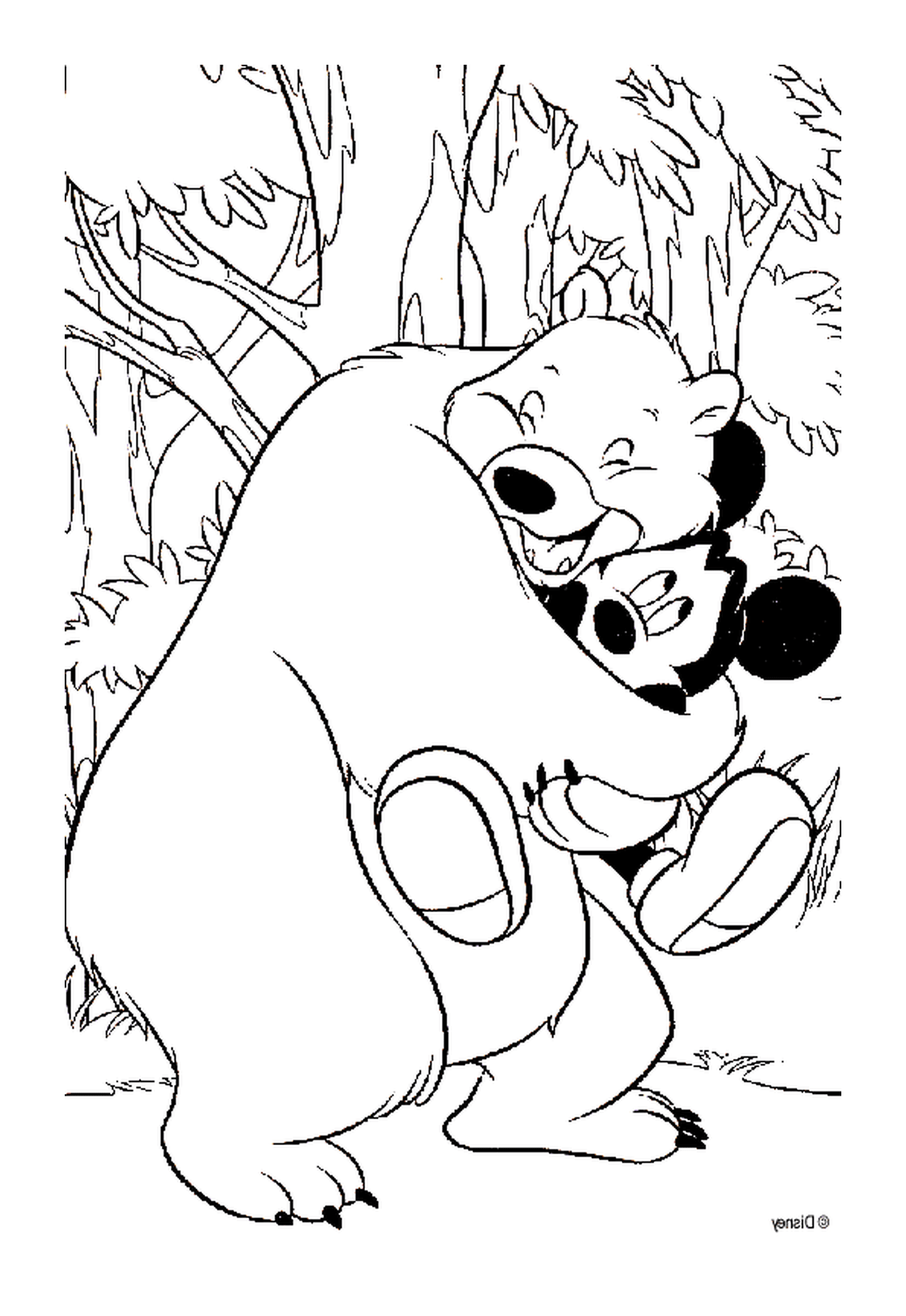 Mickey with an affectionate bear: a cuddling bear Mickey Mouse 