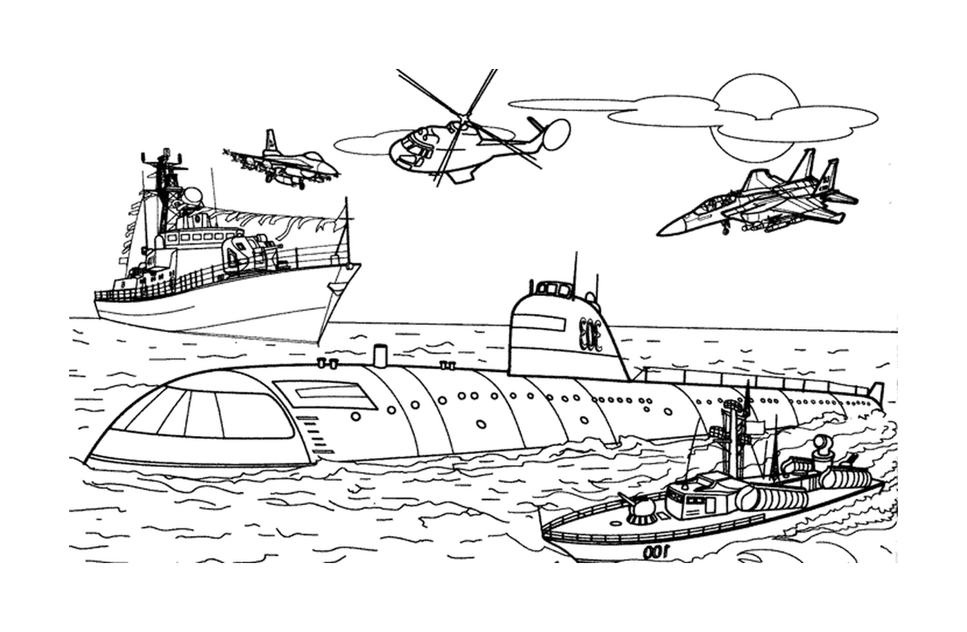  Military transport: boat and helicopter 