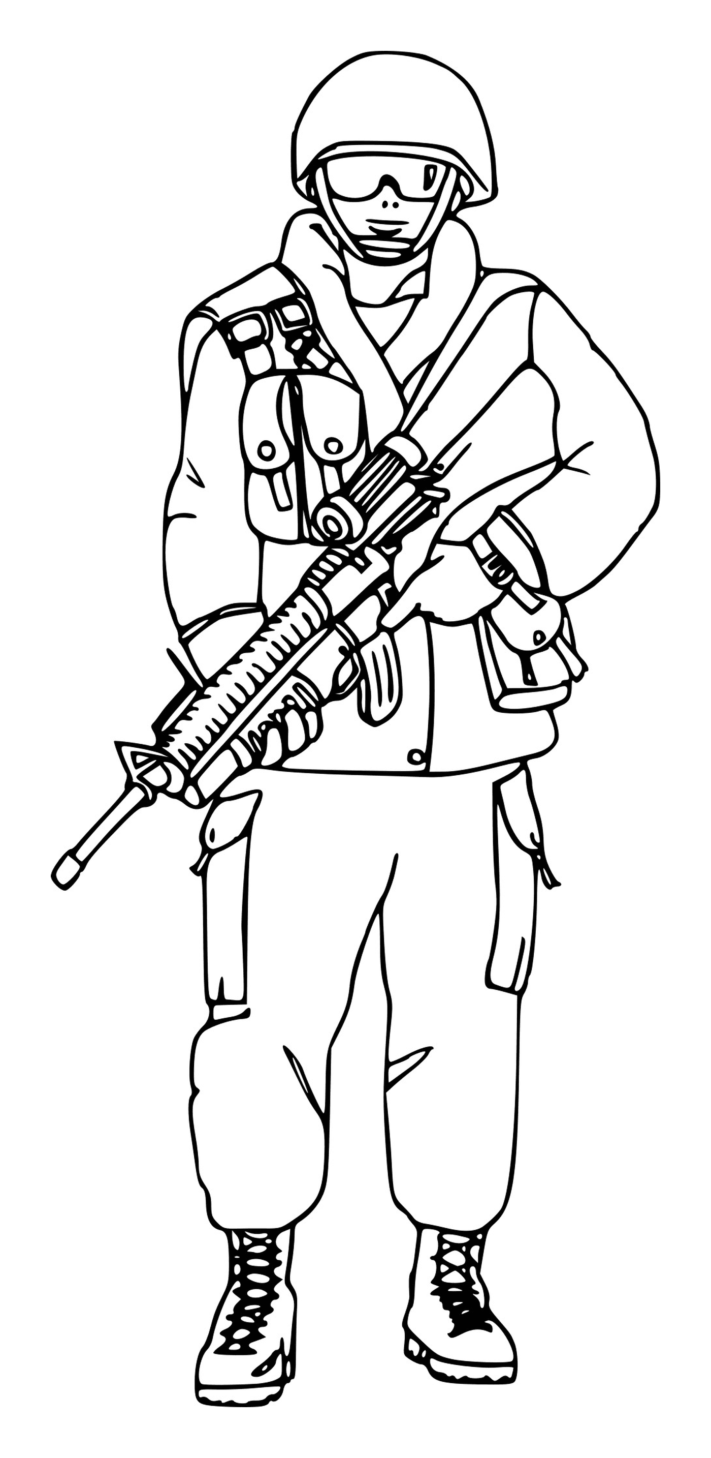  Soldier with glasses: a soldier holding a rifle 