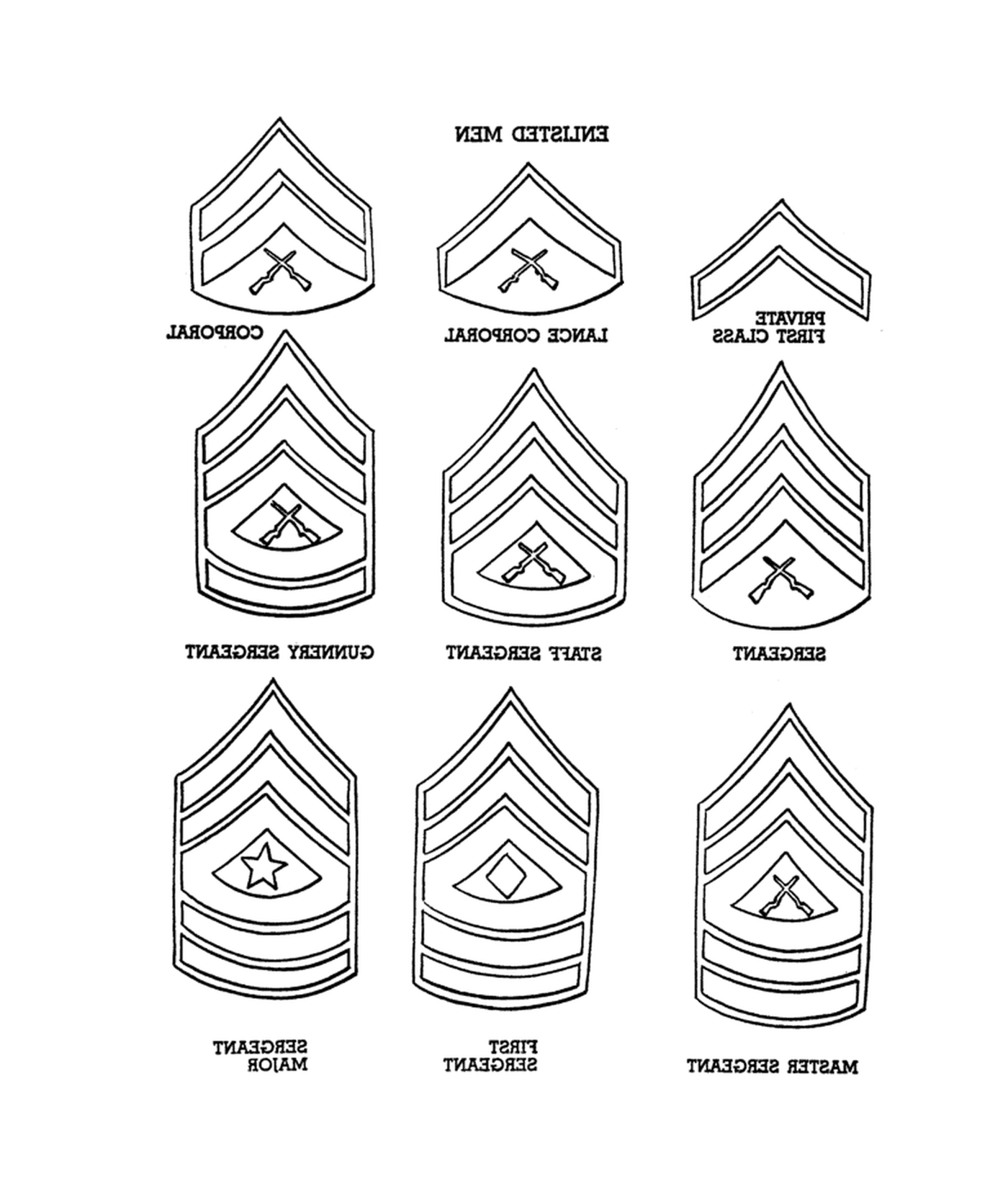  Classifica del Corpo Marittima: una serie di nove insegne di diverso rango militare 