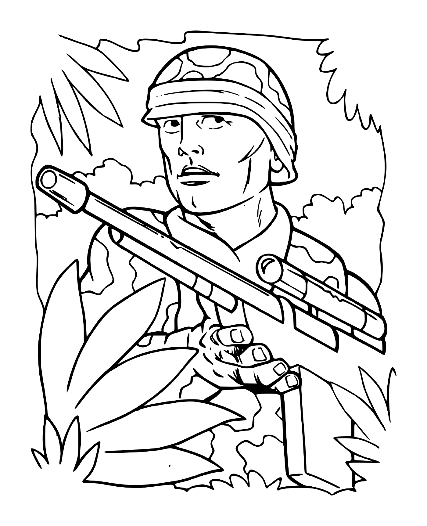  Soldier of war in the forest: a soldier holding a rifle in a forest 