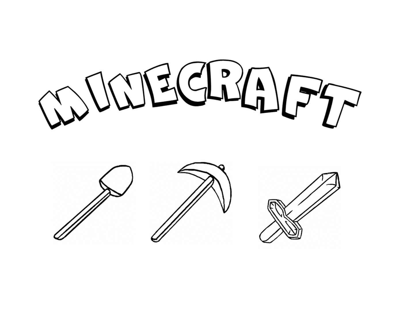  Herramientas Minecraft: pala, hacha, espada 