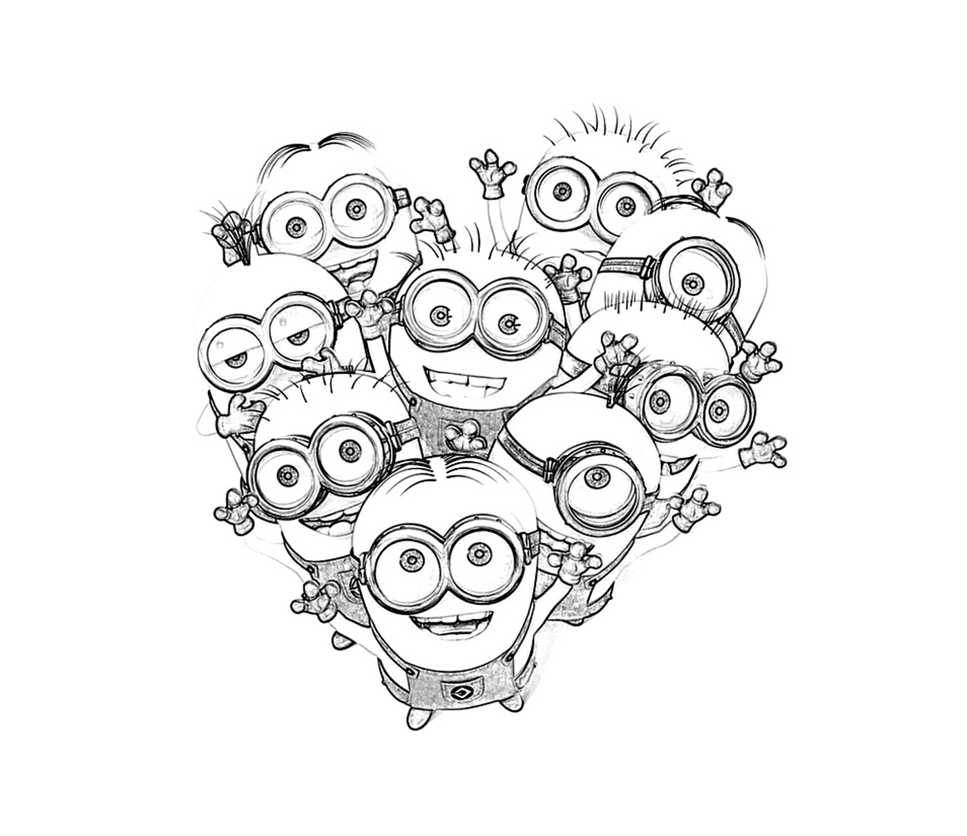  Heart-shaped minions, friendly group 