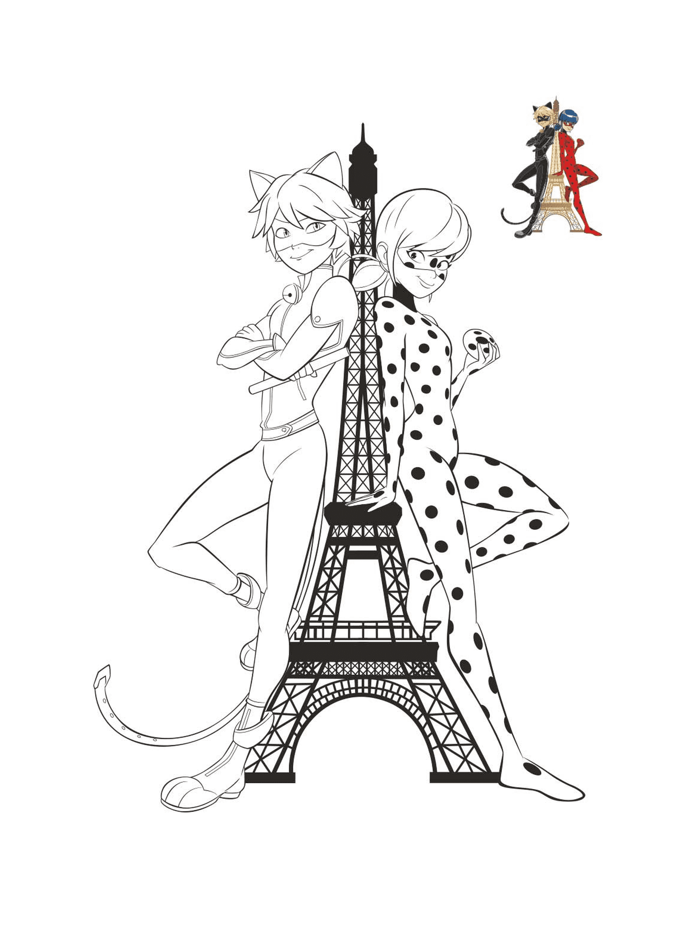  Marienkäfer und schwarze Katze am Eiffelturm 