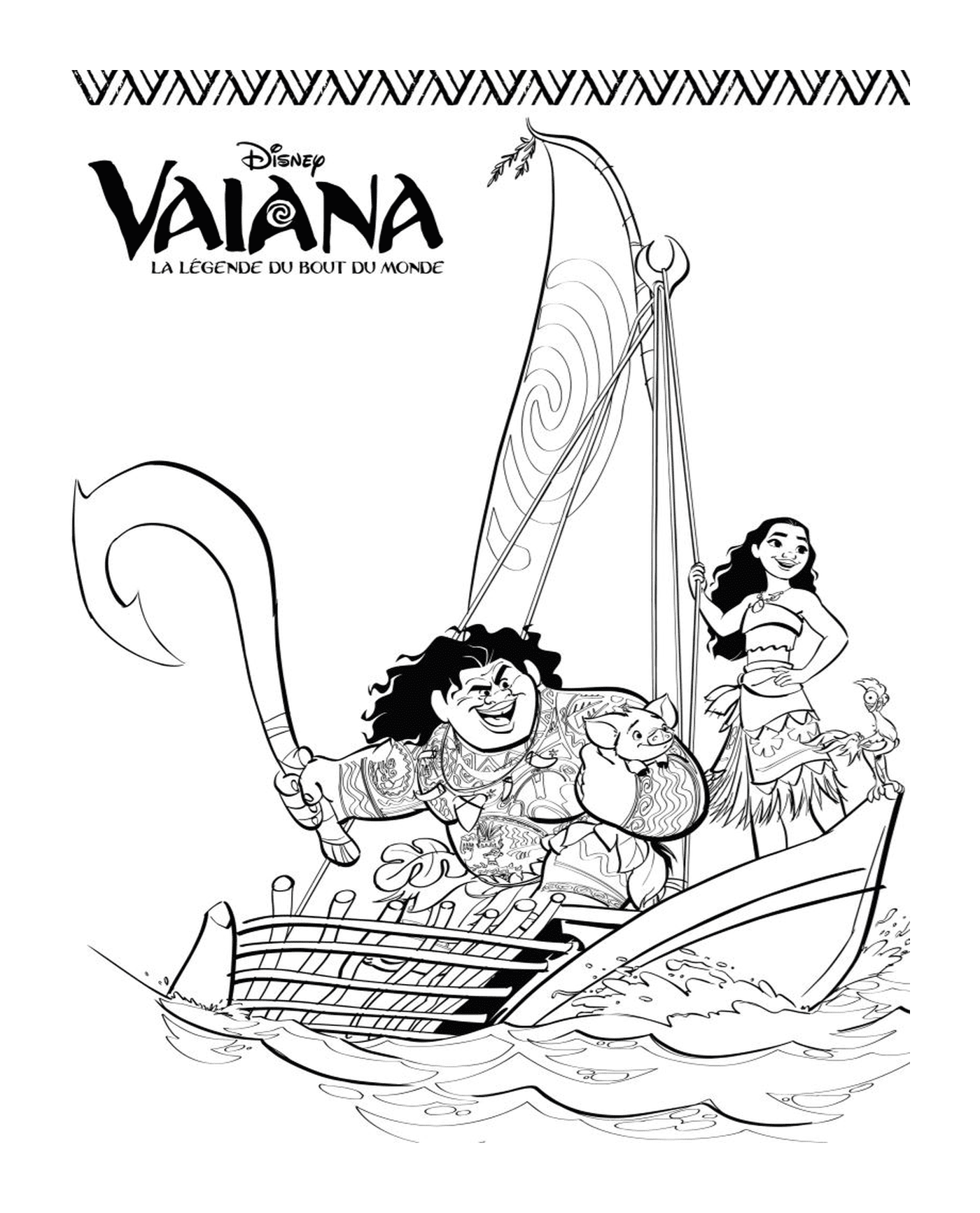  Vaiana und Maui auf einem Segelboot 