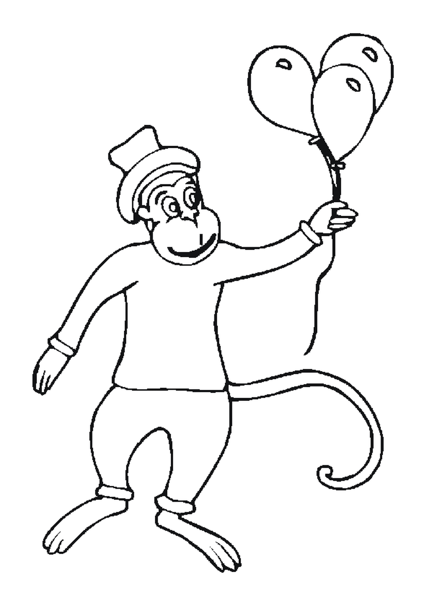  Monkey mit Ballons und einem Hut 