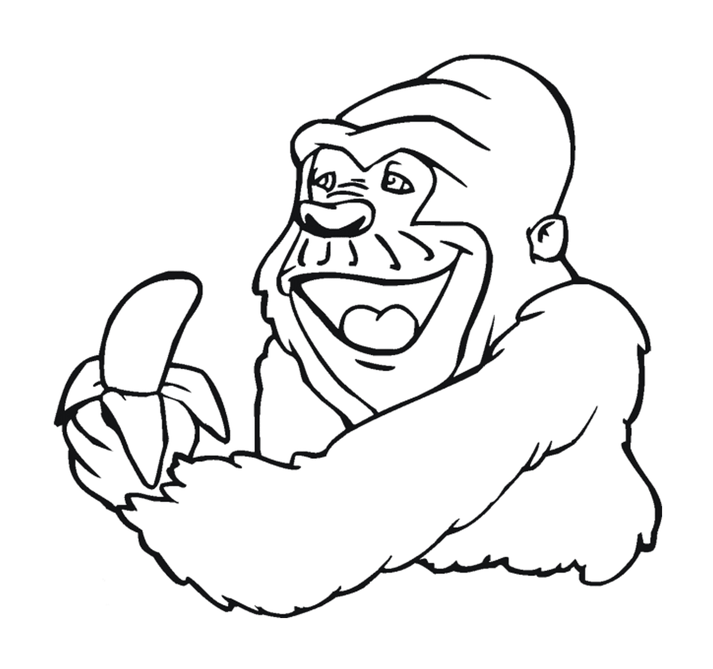  Gorila papá y mono con un plátano 
