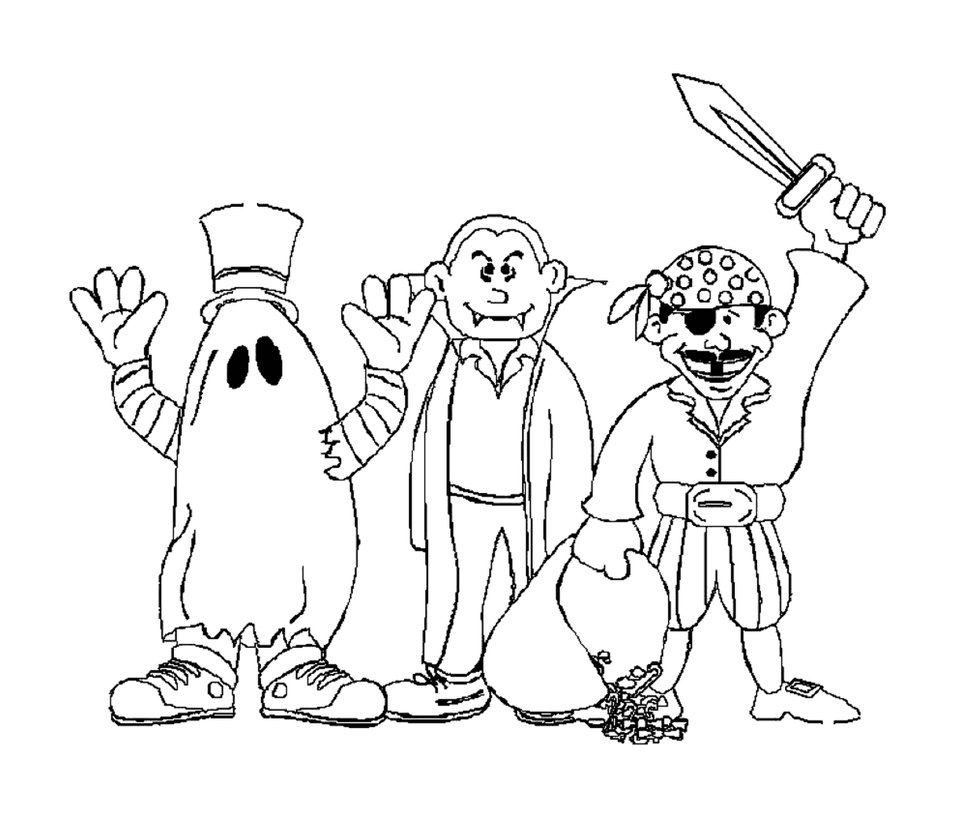  Три монстра Хэллоуина пиратские призраки 