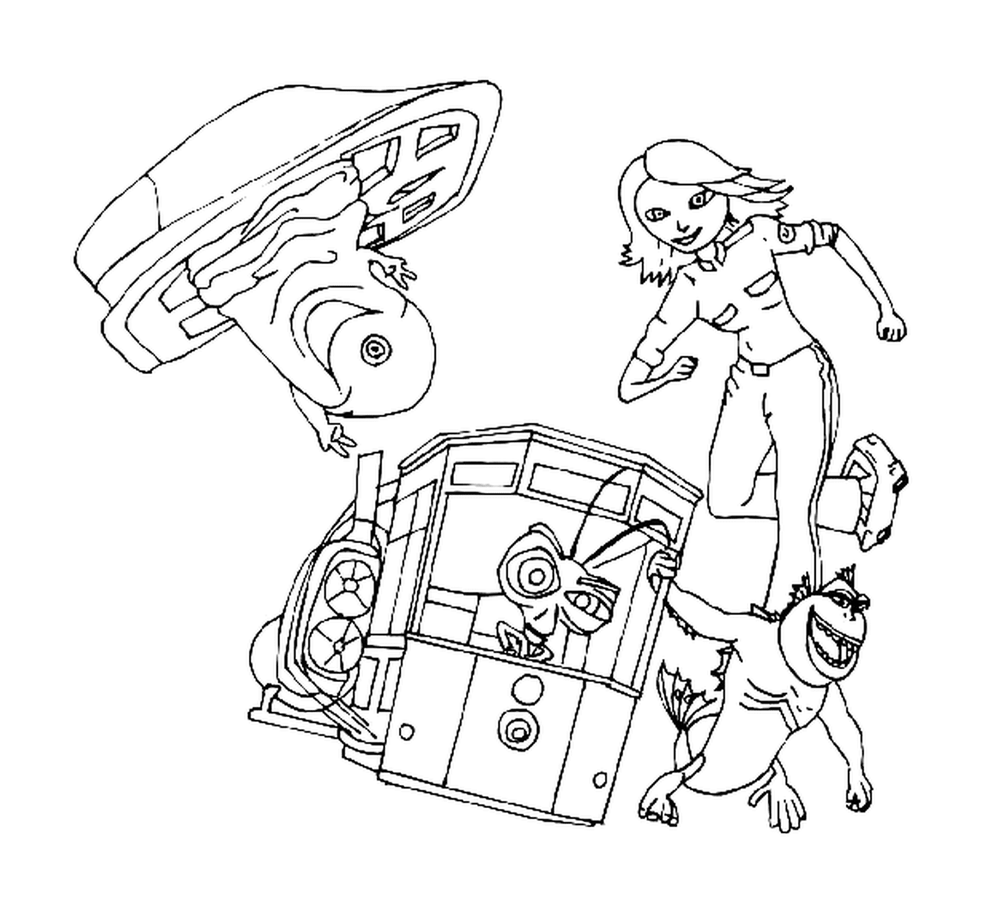  Monsters Against Aliens Woman Dog Car 