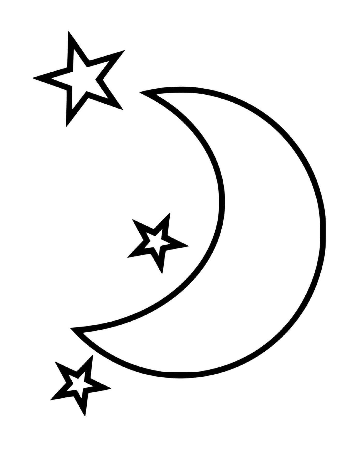  Moon crescent with three stars 