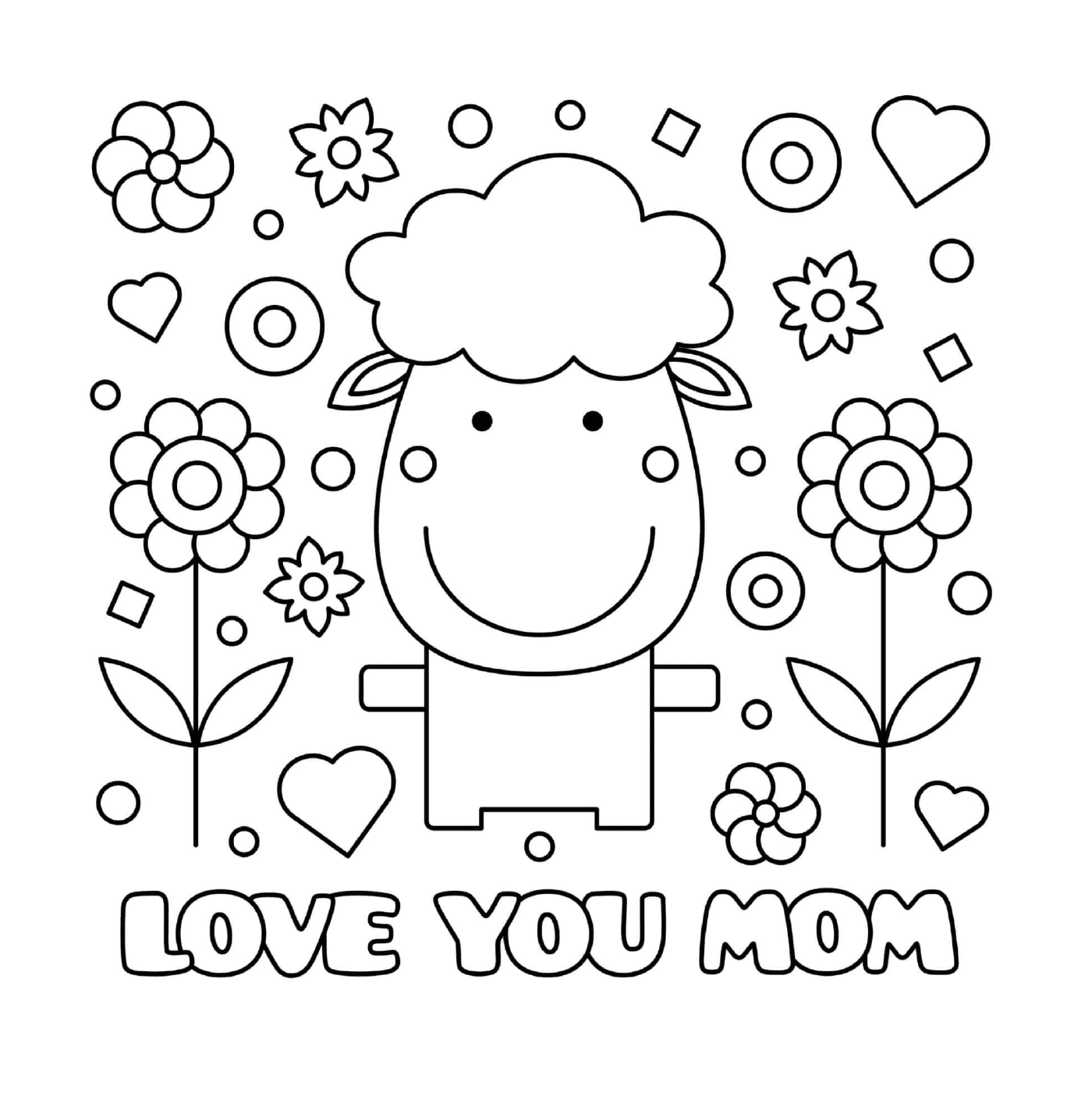  Ein Lamm mit Blumen und Herzen und die Worte, die ich liebe dich Mutter 