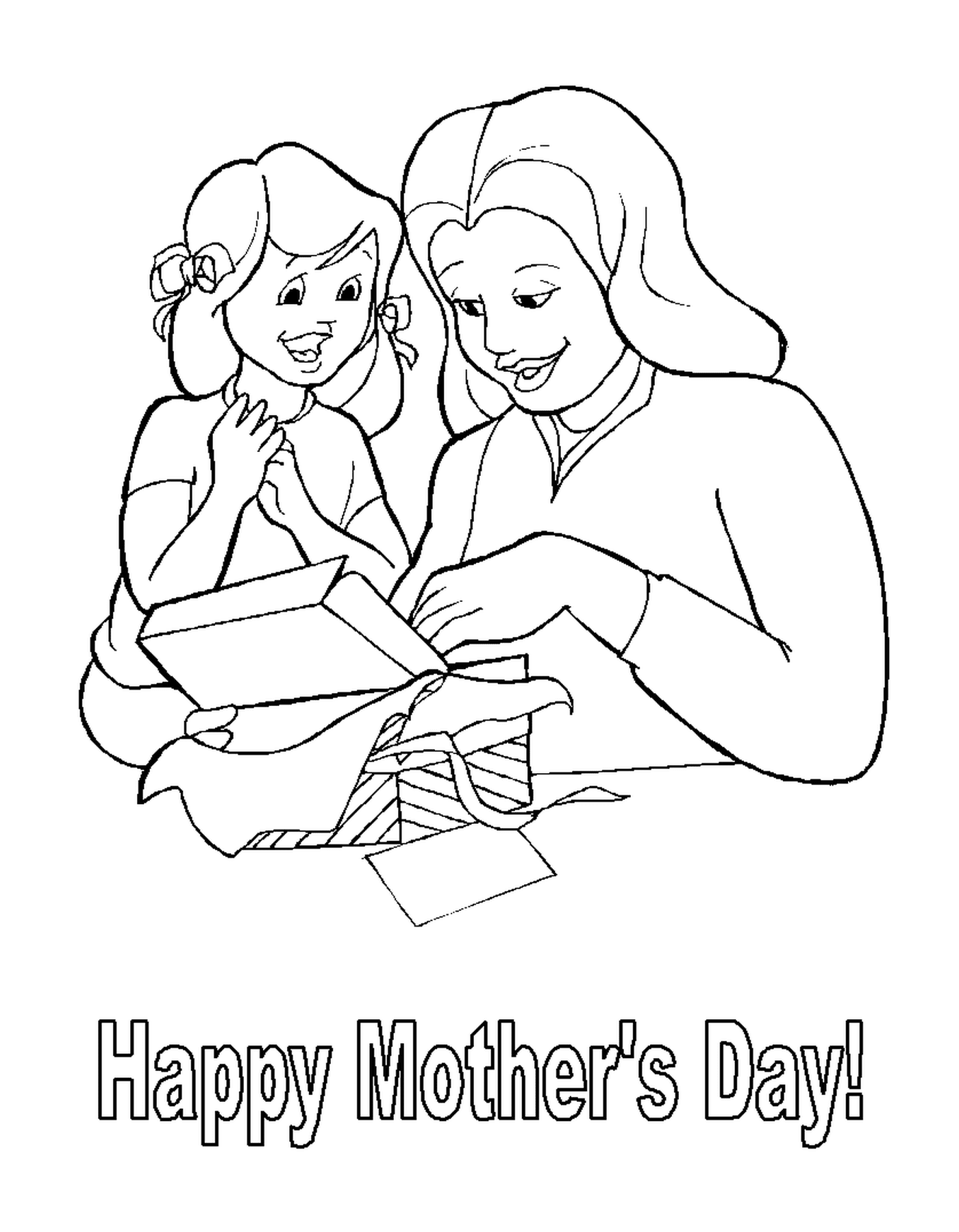  A mother and daughter opening a gift box 