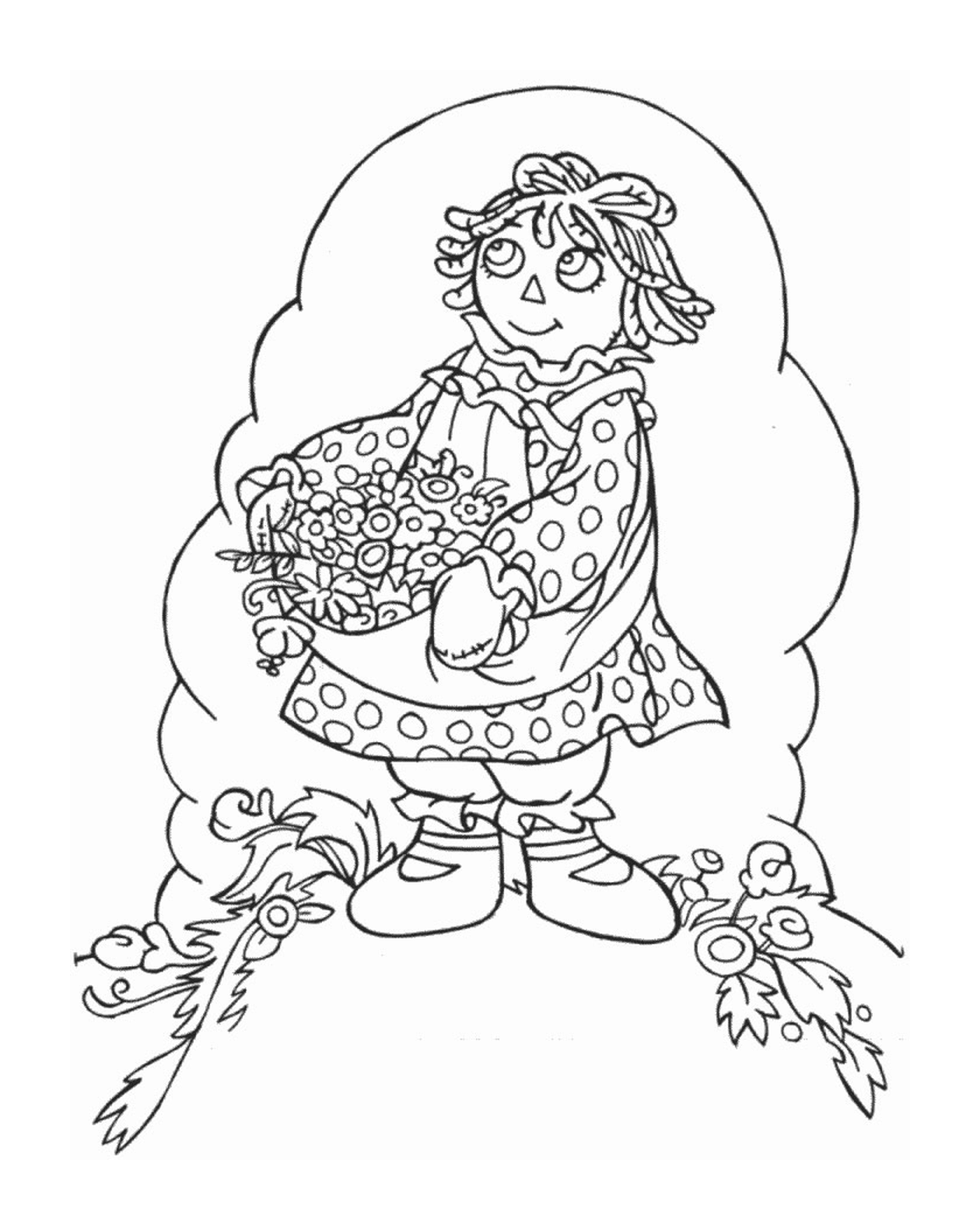  A girl holding a basket of flowers 