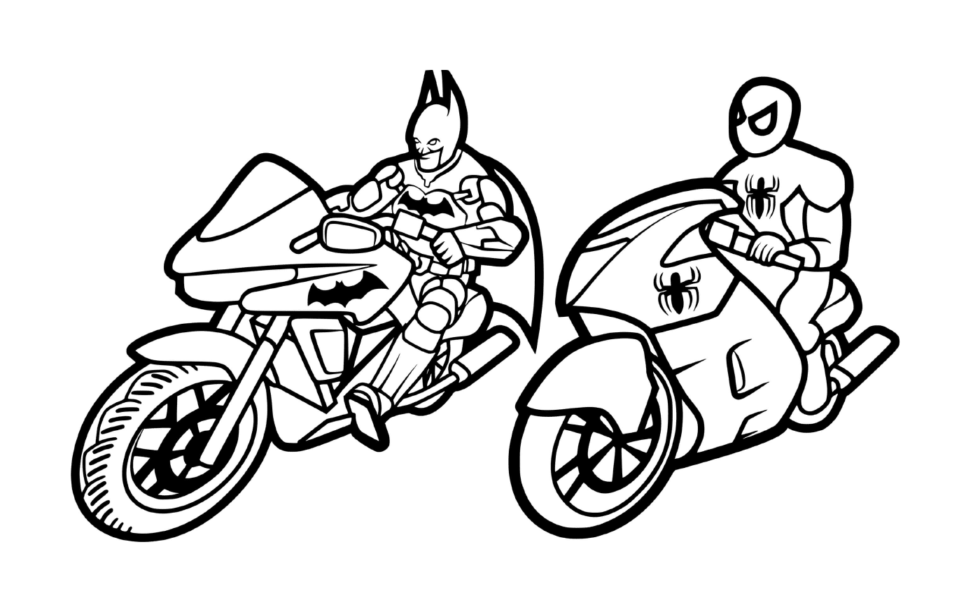  Batman and Spiderman by motorcycle 