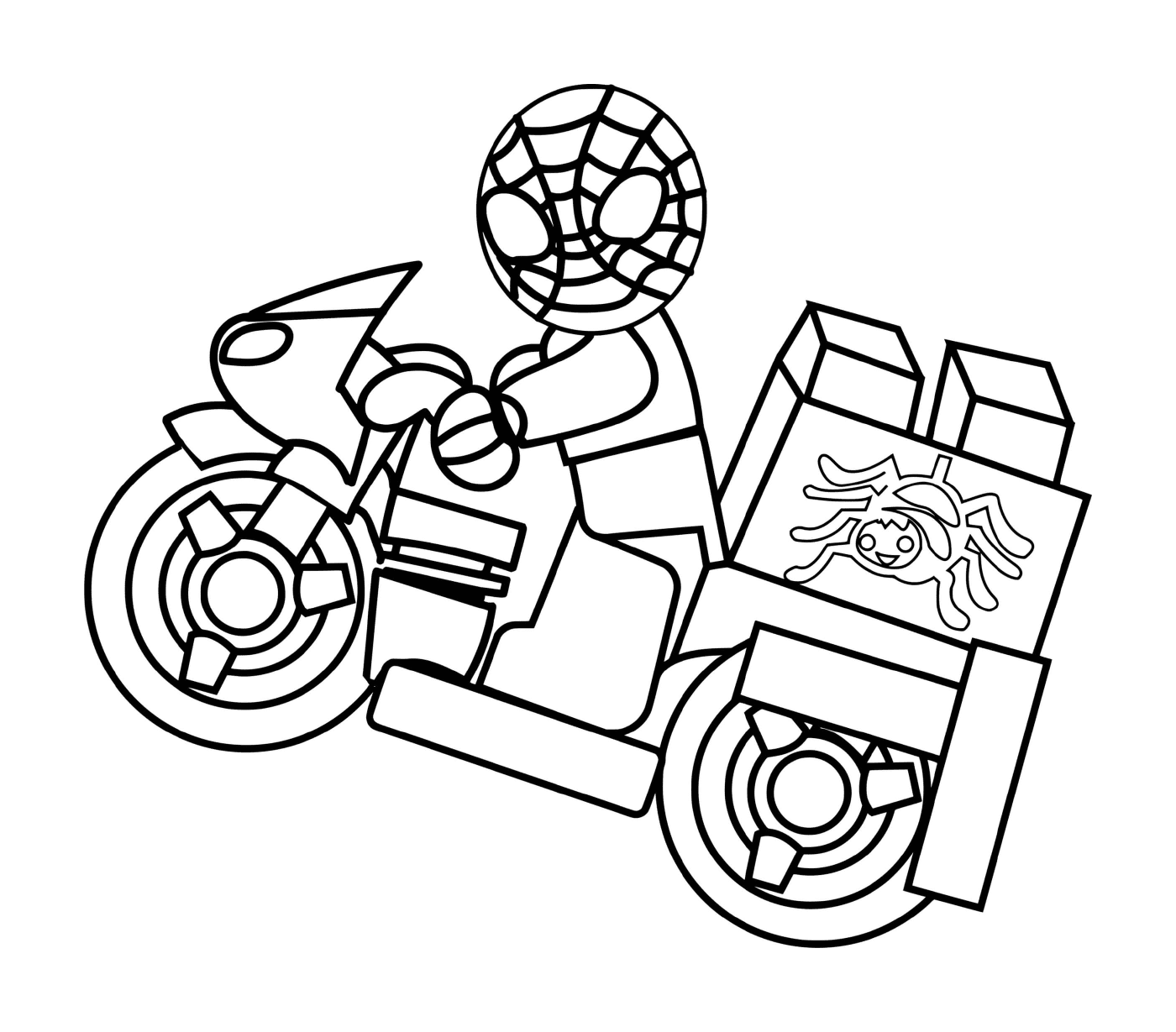  Spider-Man on a Lego motorcycle 