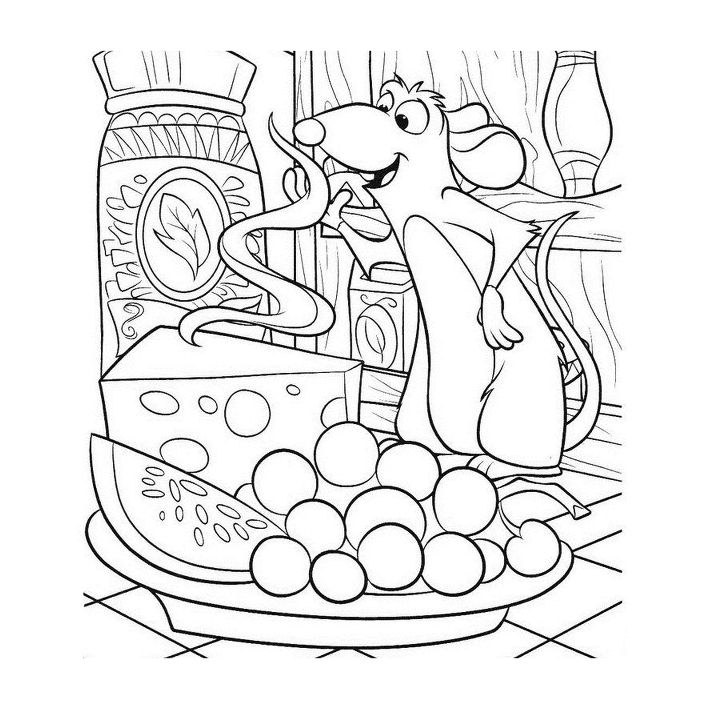  Мышь рядом с миской с фруктами 