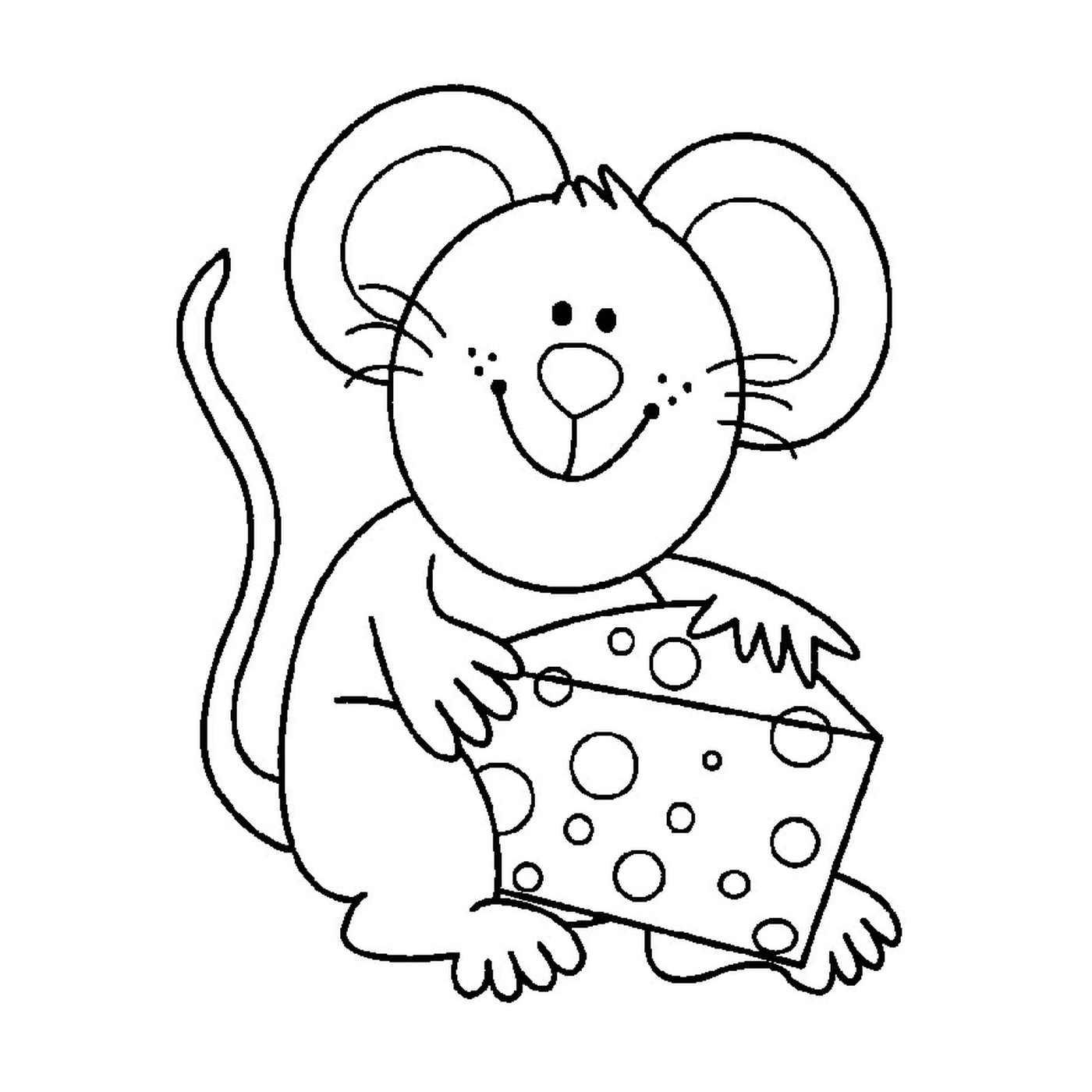  Eine Maus, die ein Stück Käse hält 