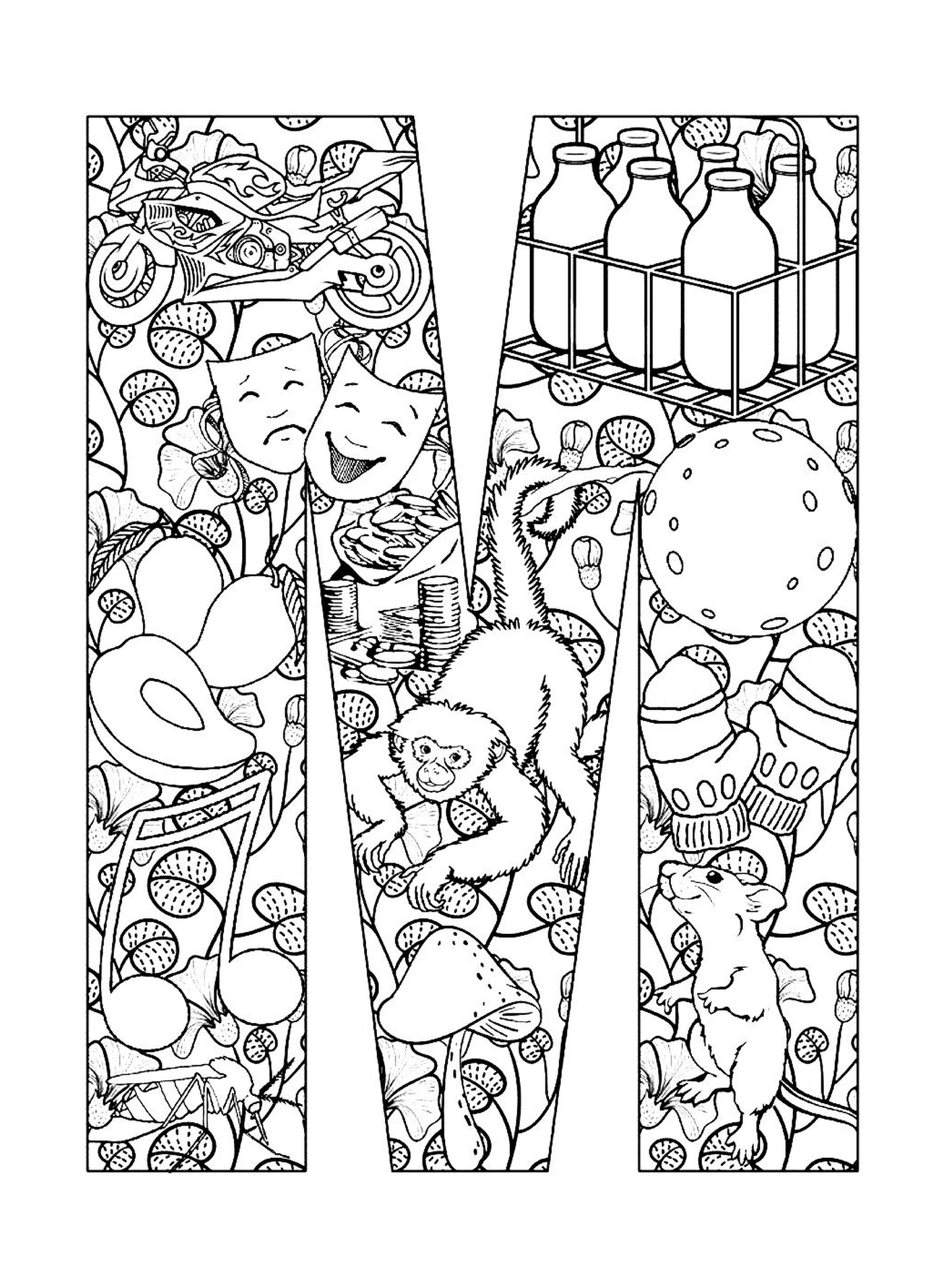  Adult coloring: monkey, cat and mouse 