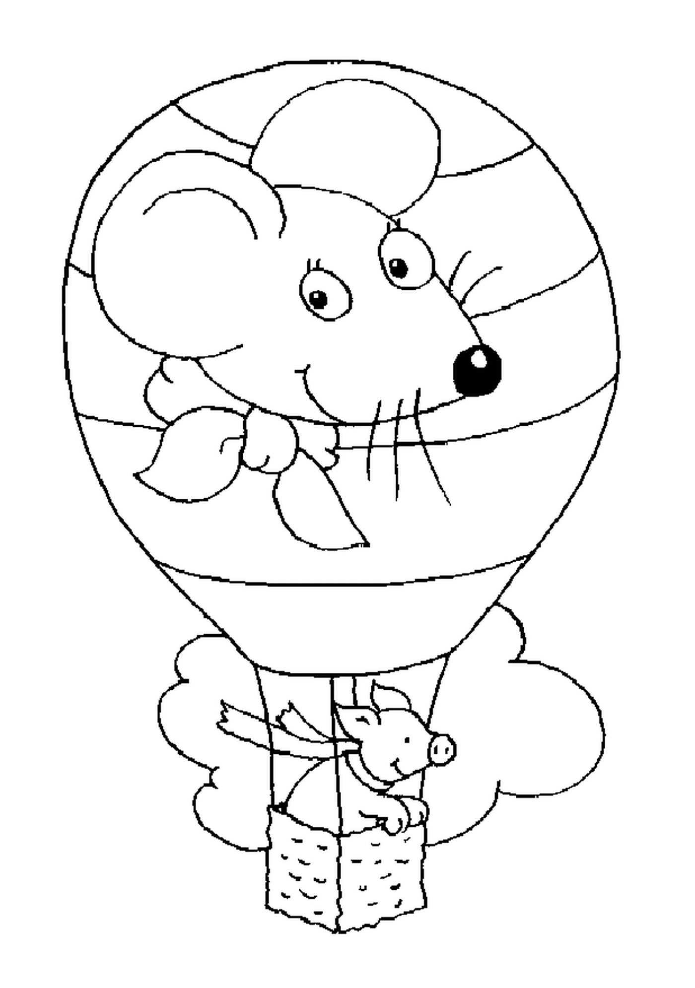  A pig in a hot air balloon with a mouse head 