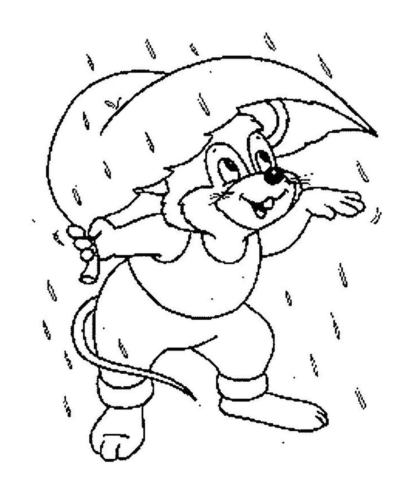  Un ratón protegiéndose de la lluvia 