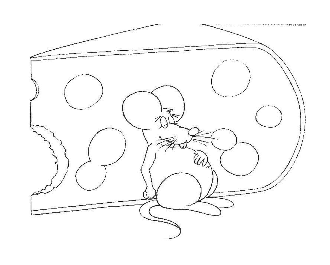  A mouse with a big piece of cheese 