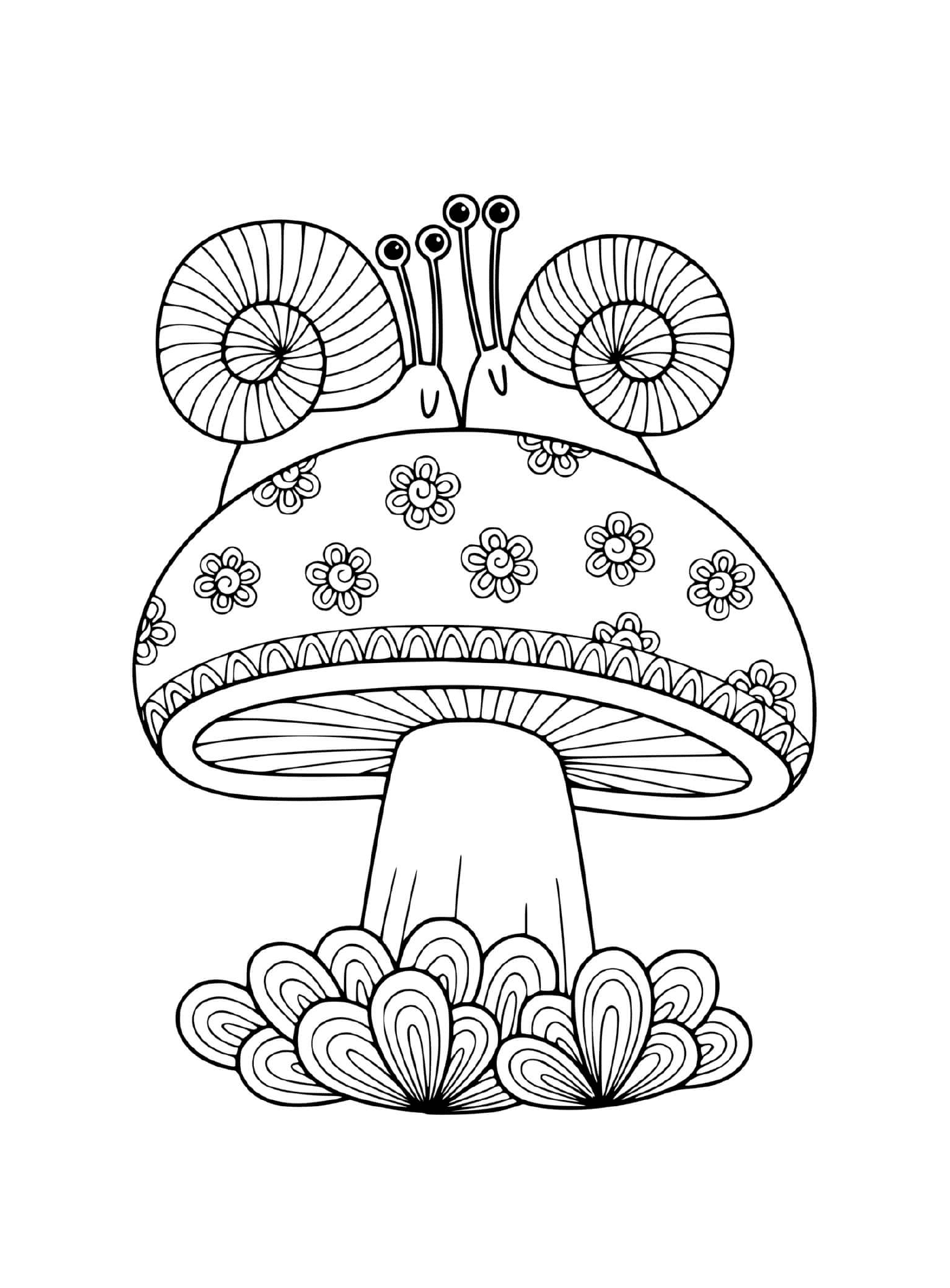  Adult mushroom surrounded by two snails 