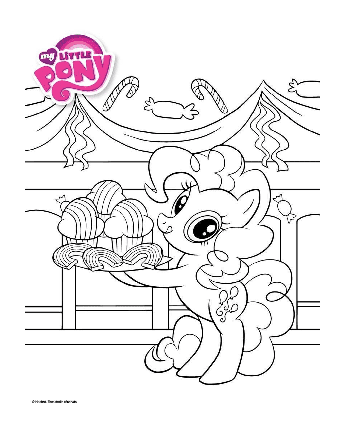  Pony hält ein Cupcake Tablett 