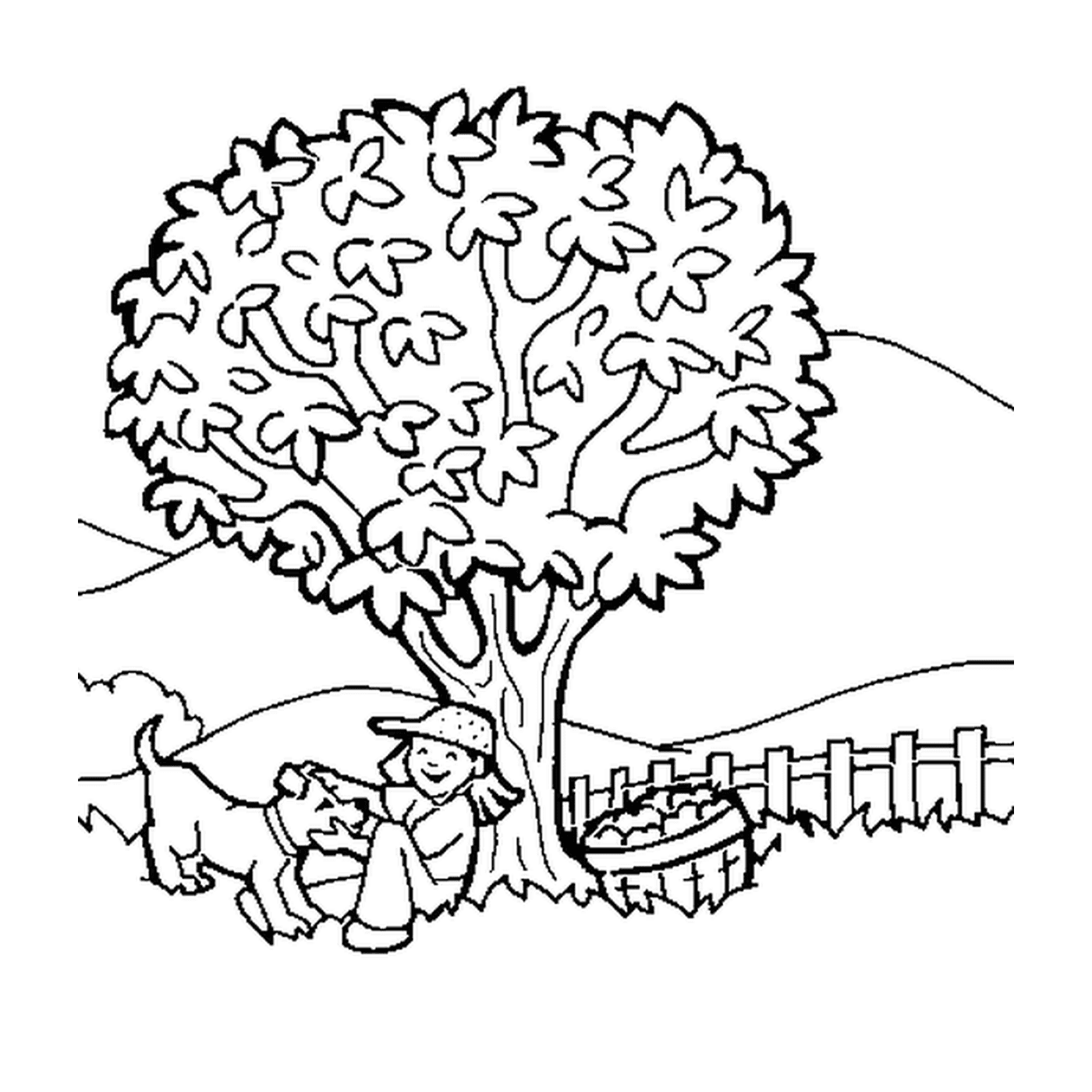  An apple tree with a dog 