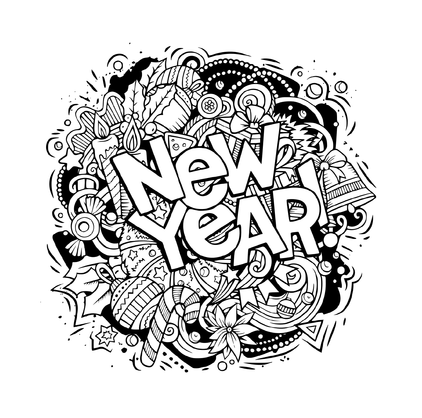  Doodles, Objekte und Elemente für das neue Jahr 