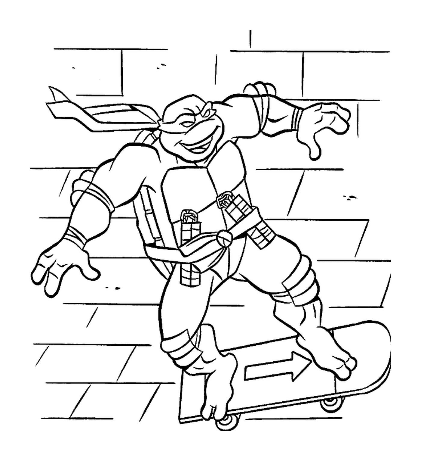  Ninja Schildkröte auf einem Skateboard 