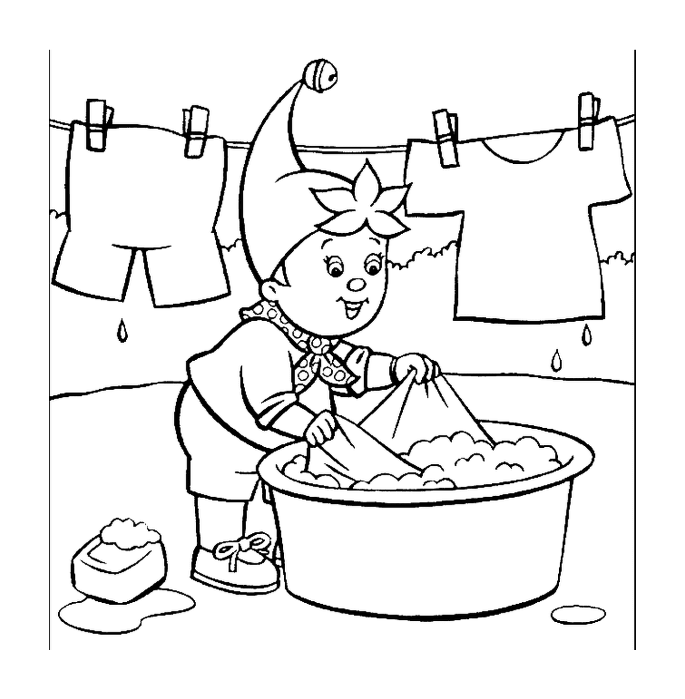  Yes Yes Washing her laundry, working gnome 