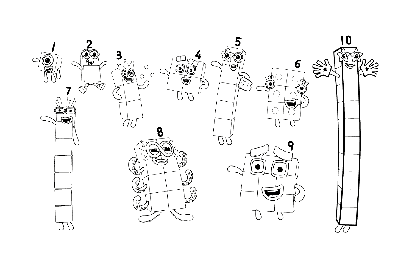  Numbers 1 to 10 of Numberblocks, series of drawings 