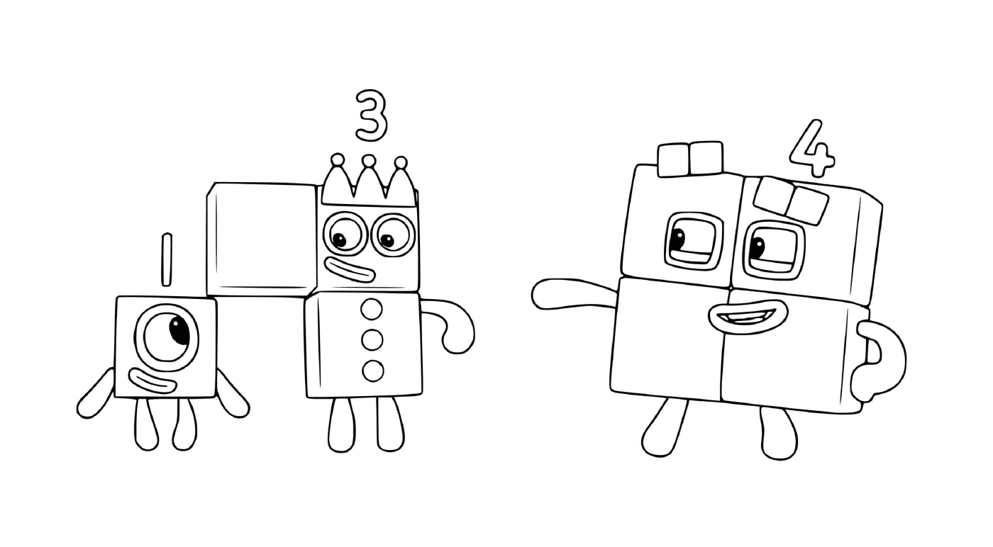 1, 2, 4 of Numberblocks, two friendly robots